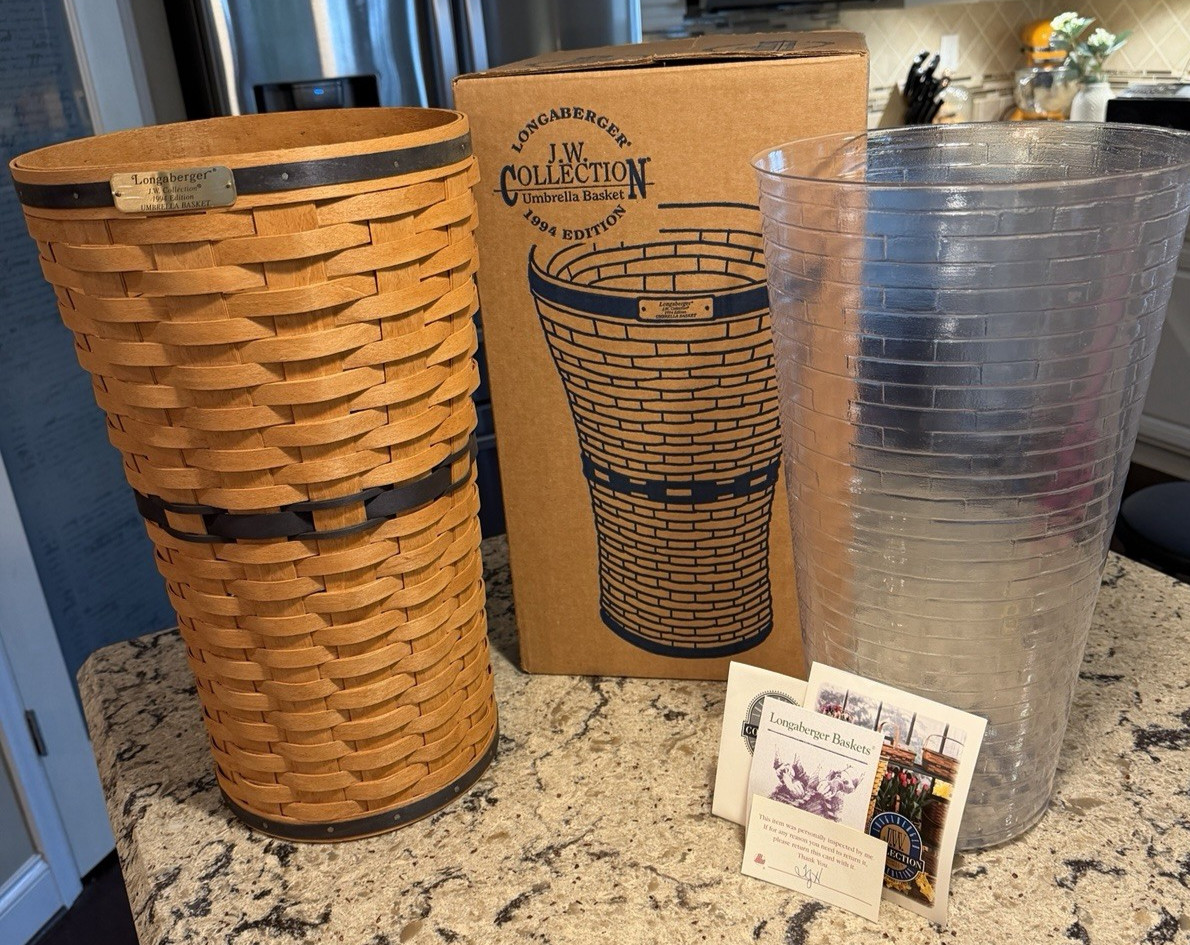 LONGABERGER J.W. Collection 1994 Umbrella Basket w/ Protector Brochure Box NEW