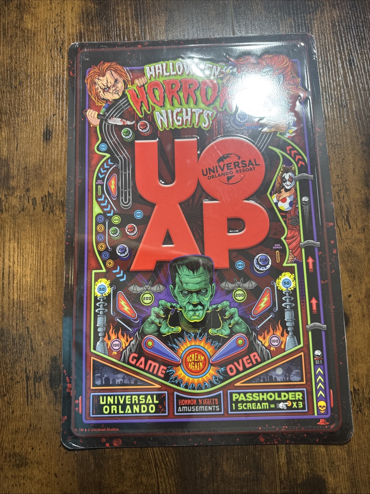 2021 New UOAP Universal Orlando HHN Halloween Horror Nights Pinball Tin Sign 2021 New UOAP Universal Orlando HHN Halloween Horror Nights Pinball Tin Sign