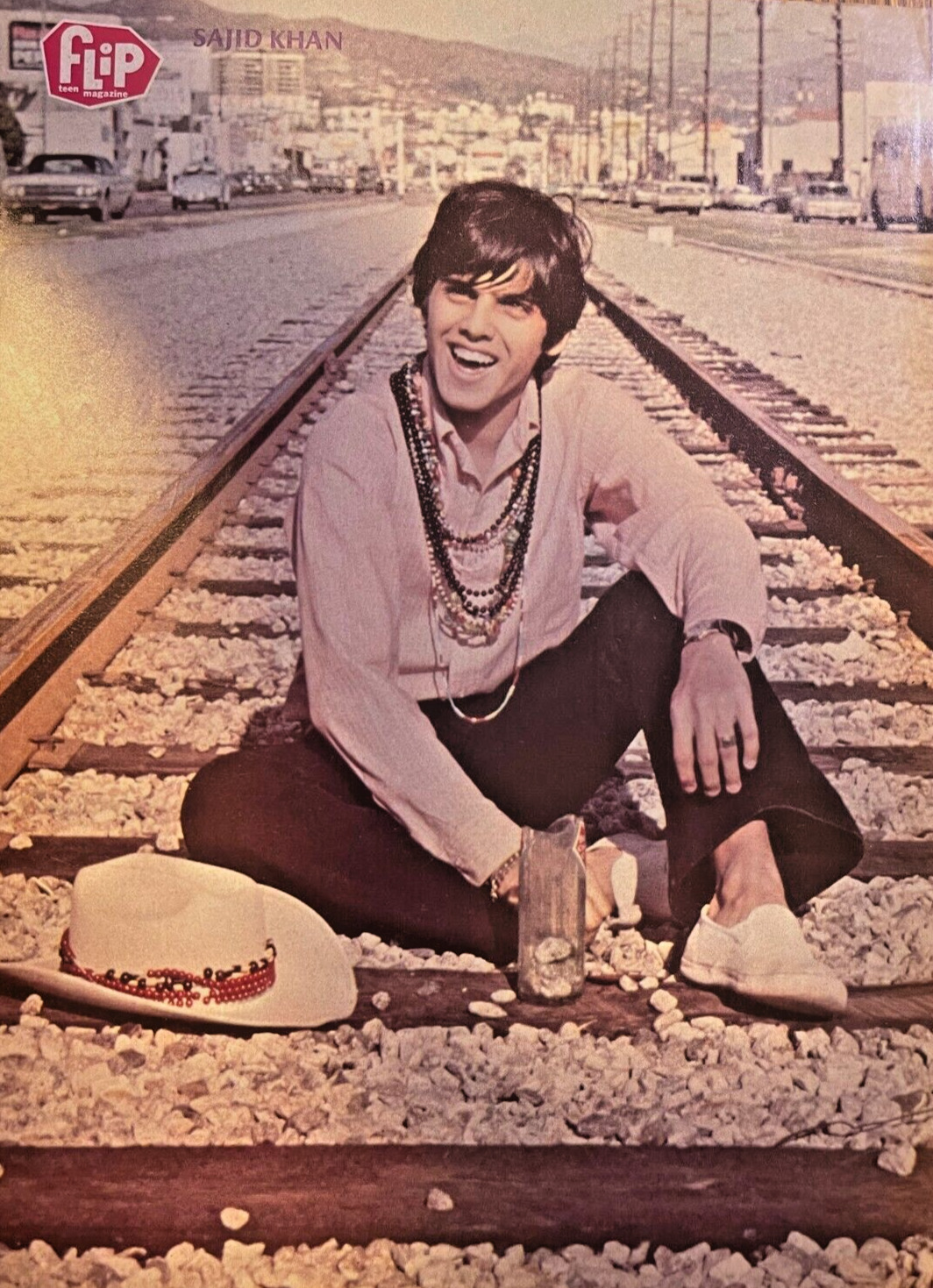 1969 Vintage Illustration Actor Sajid Khan on Railroad Track