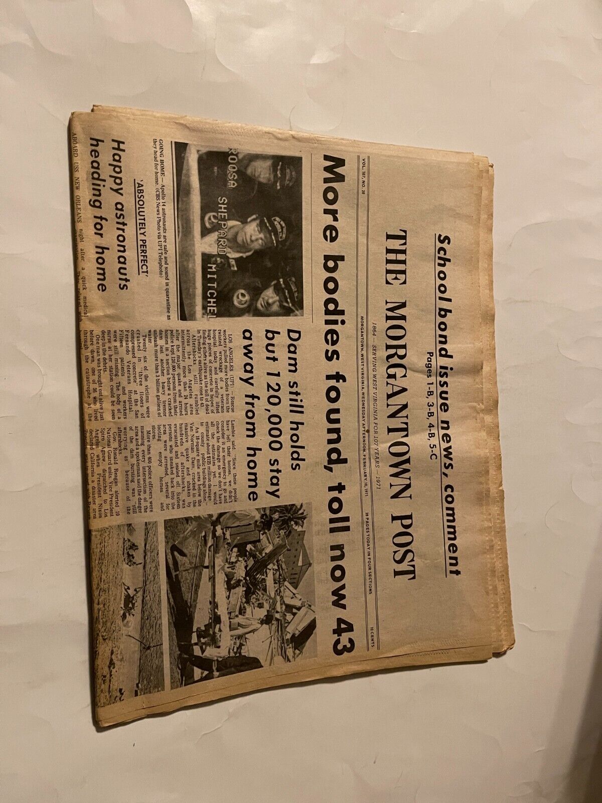 February 10 1971 morgantown west virginia newspaper-earthquake-stock market