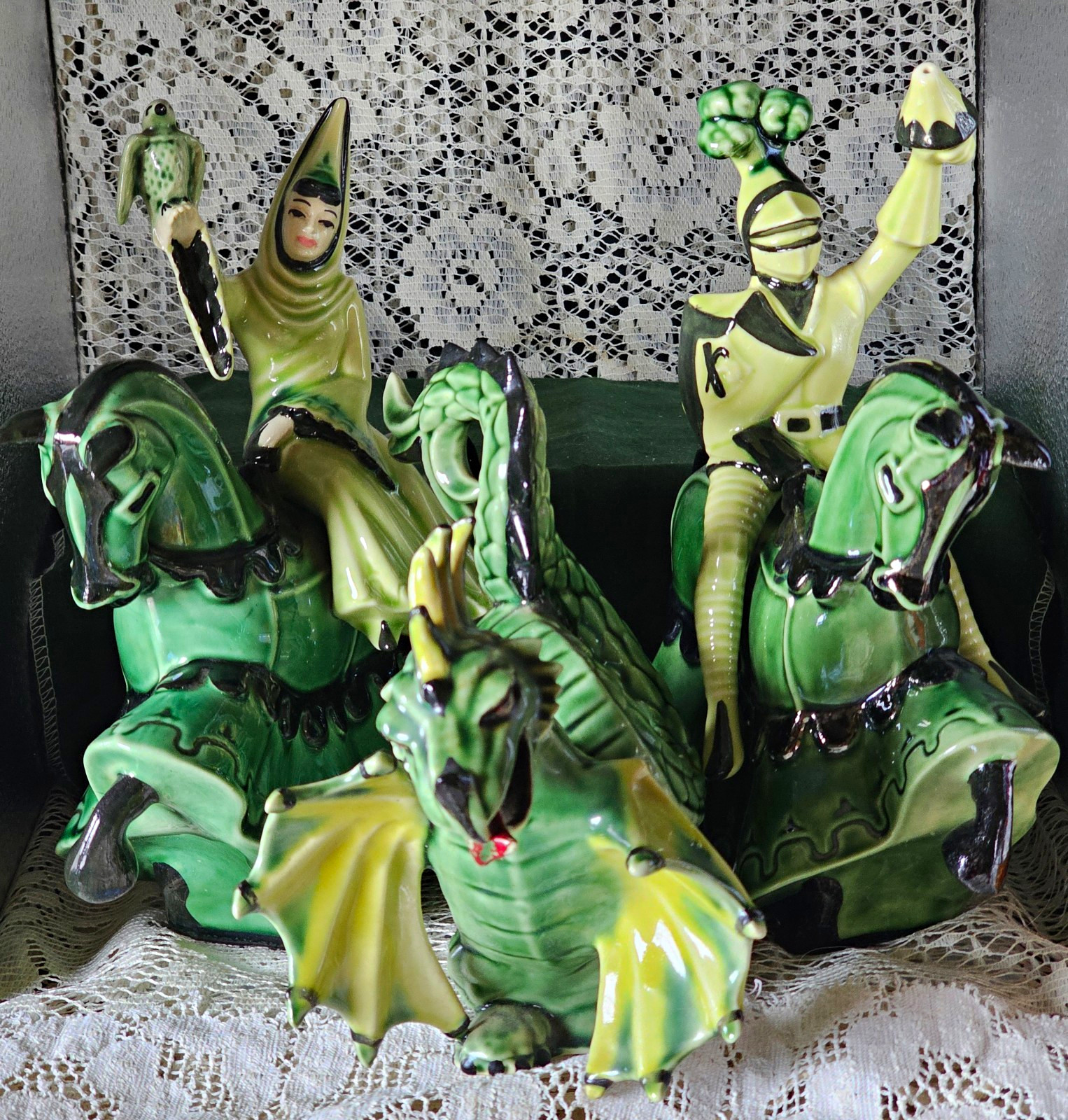 Vintage Ceramic Arts Studio Medieval Set St George Lady Rowena Archibald Dragon Vintage Ceramic Arts Studio Medieval Set St George Lady Rowena Archibald Dragon