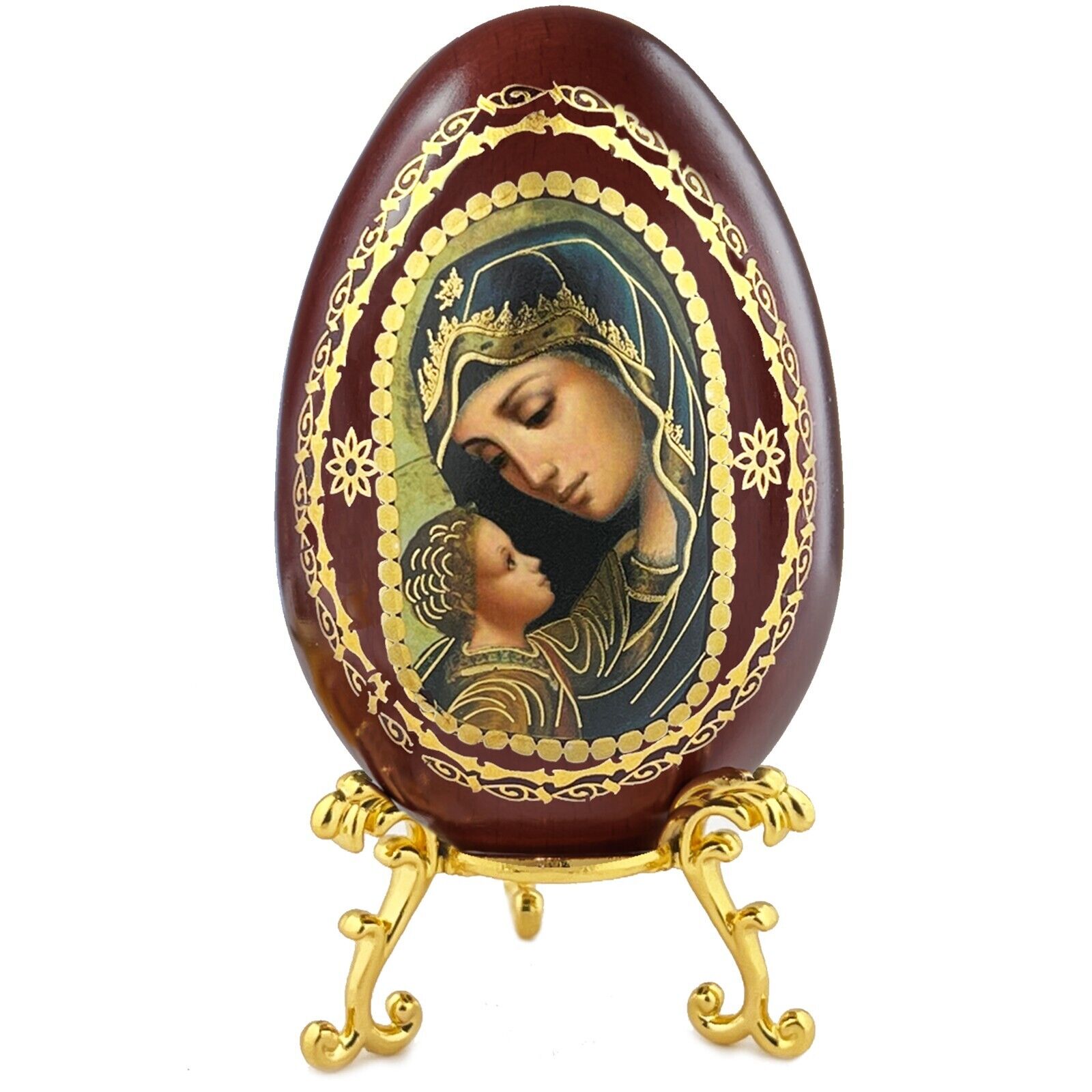 Madonna and Child Icon Egg Wooden Catholic Orthodox Christian Icon Virgin Mary