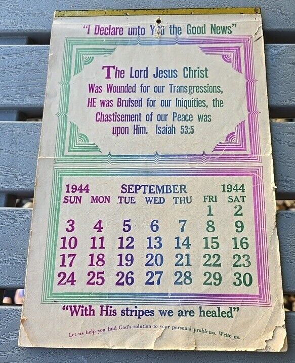Christian Service Vintage Calendar  Sept 1944- Aug 1945 MSG April Scripture