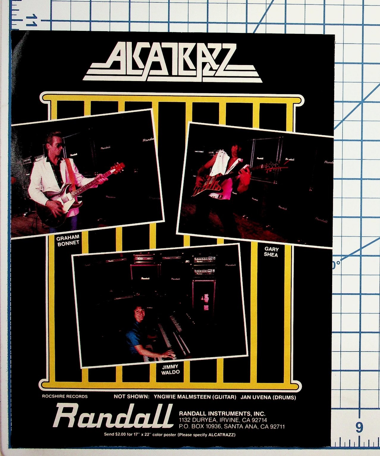 ALCATRAZZ Yngwie Malmsteen Randall Instruments 1980s Band Flyer Promo
