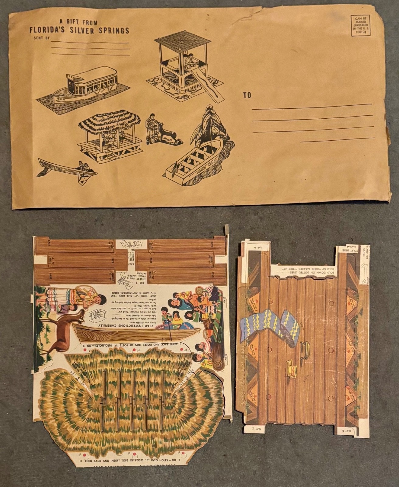 Vintage 1950s Silver Springs Florida Miniature Seminole Indian Scene w/Envelope
