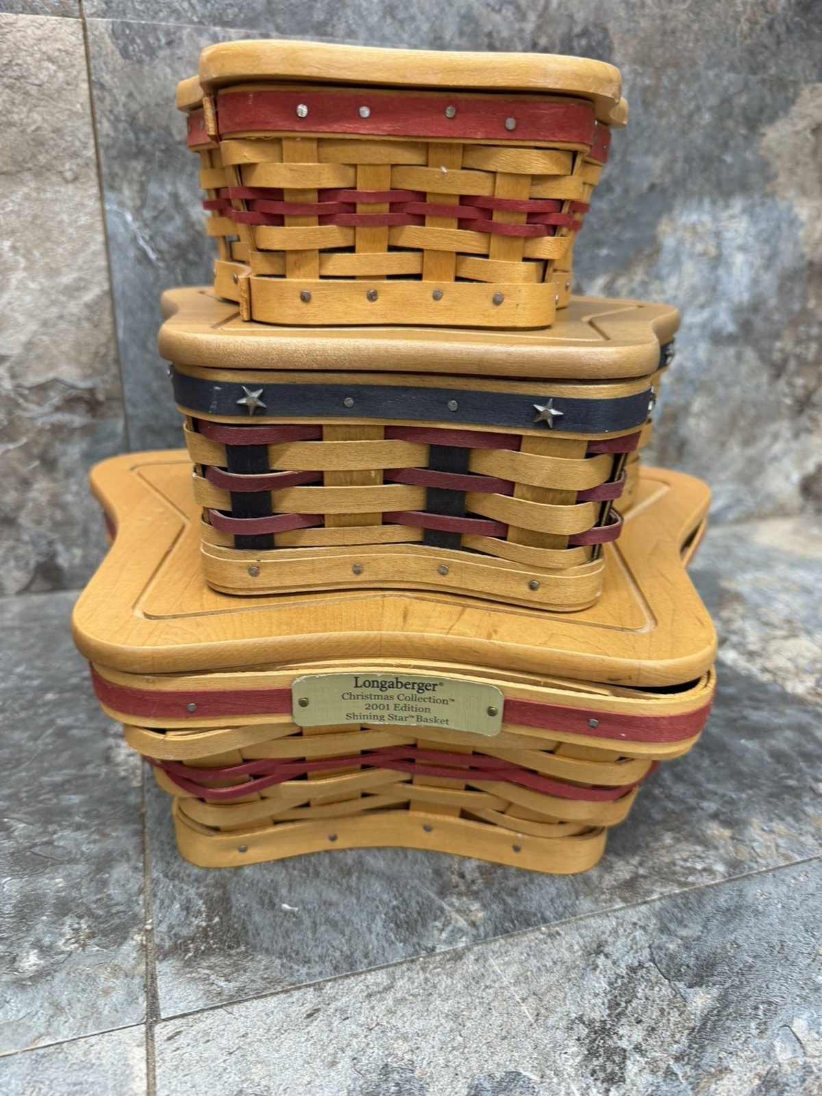 Longaberger Star Basket Lot With Lids Liners Protectors Longaberger Star Basket Lot With Lids Liners Protectors