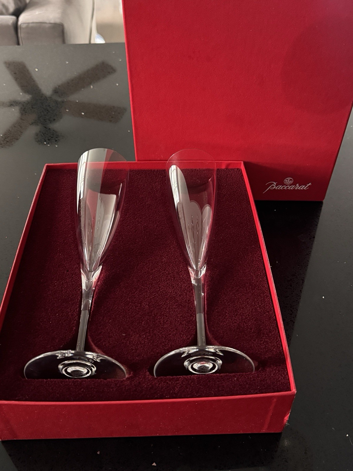 Baccarat Crystal Champagne Flutes Set France Clear Crystal Box Vintage Don RARE Baccarat Crystal Champagne Flutes Set France Clear Crystal Box Vintage Don RARE