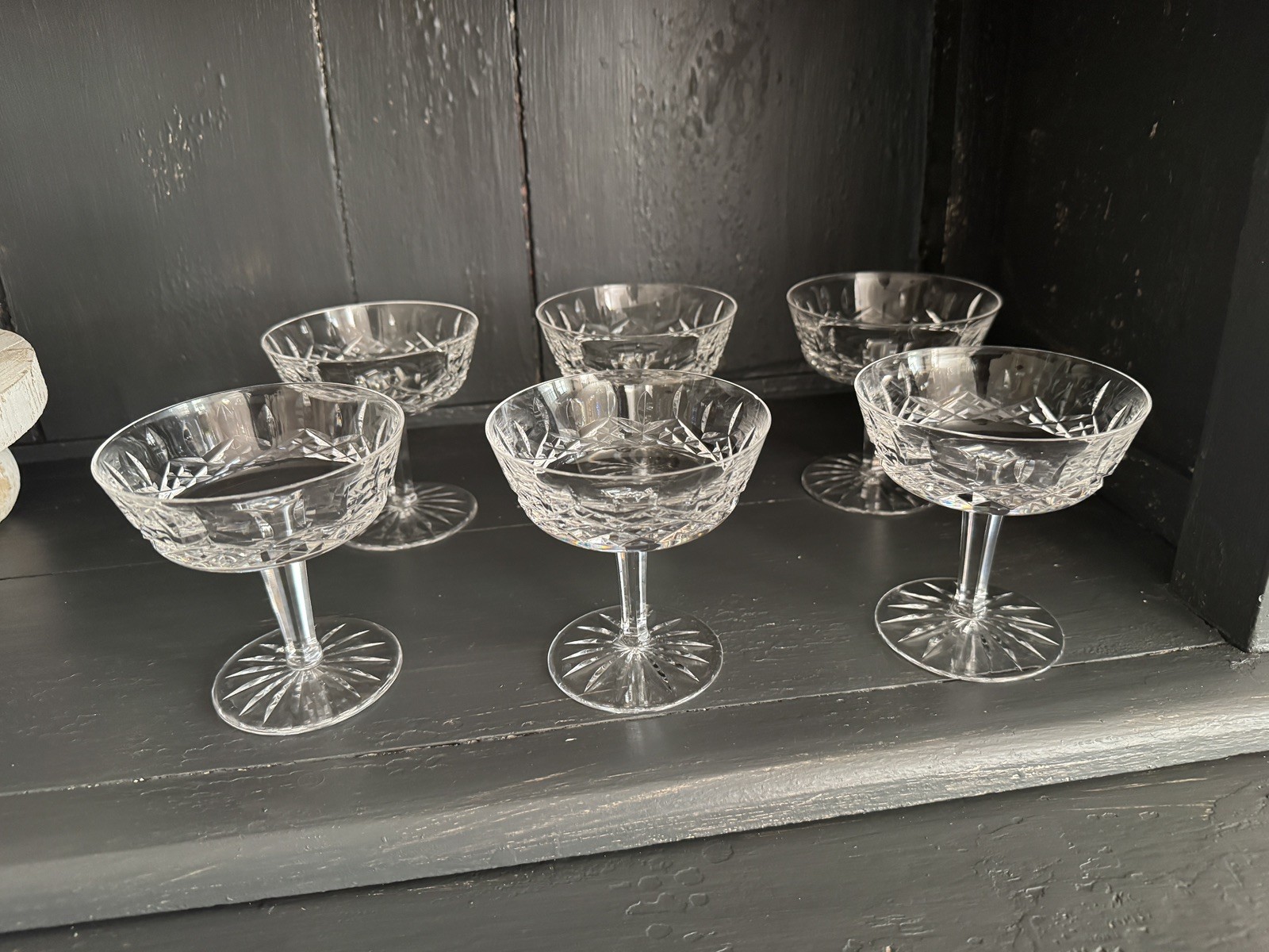 Vtg.Waterford 6 Lismore Crystal Champagne Coupe Sherbet Stemware Glasses Vtg.Waterford 6 Lismore Crystal Champagne Coupe Sherbet Stemware Glasses