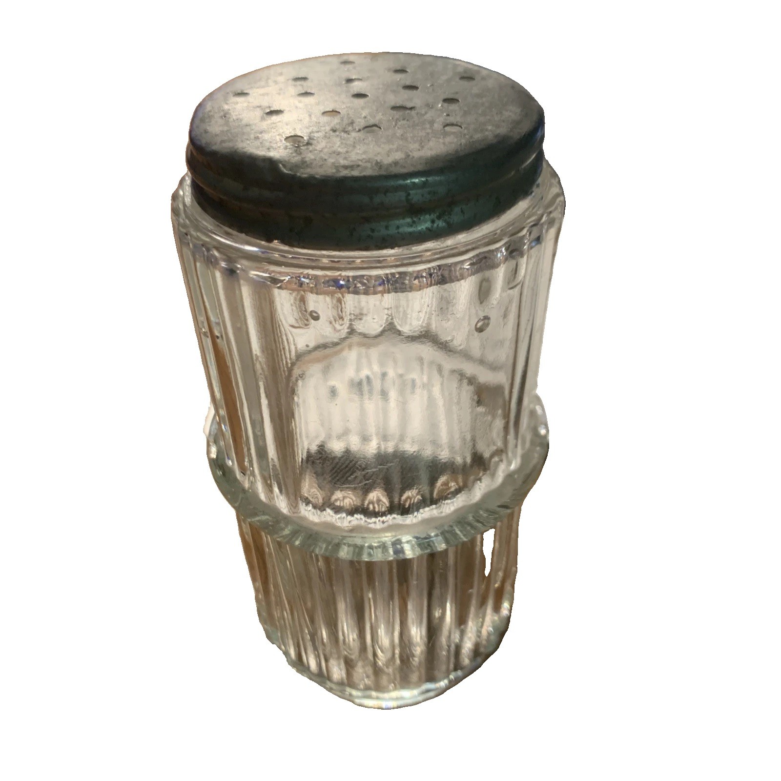 Vintage Hoosier Glass Embossed Salt Jar with Aluminum Lid Vintage Hoosier Glass Embossed Salt Jar with Aluminum Lid