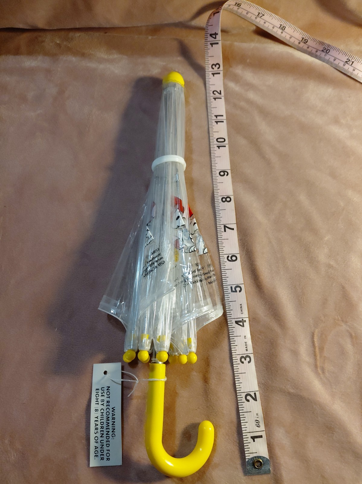 Vintage 1960s Snoopy Peanuts Clear Child Umbrella NOS w/ Tag Yellow Handle Vintage 1960s Snoopy Peanuts Clear Child Umbrella NOS w/ Tag Yellow Handle