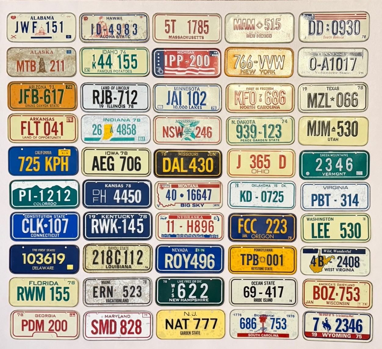 Vintage 1979 Complete Set 50 States Cereal Miniature Bike Metal License Plate Vintage 1979 Complete Set 50 States Cereal Miniature Bike Metal License Plate