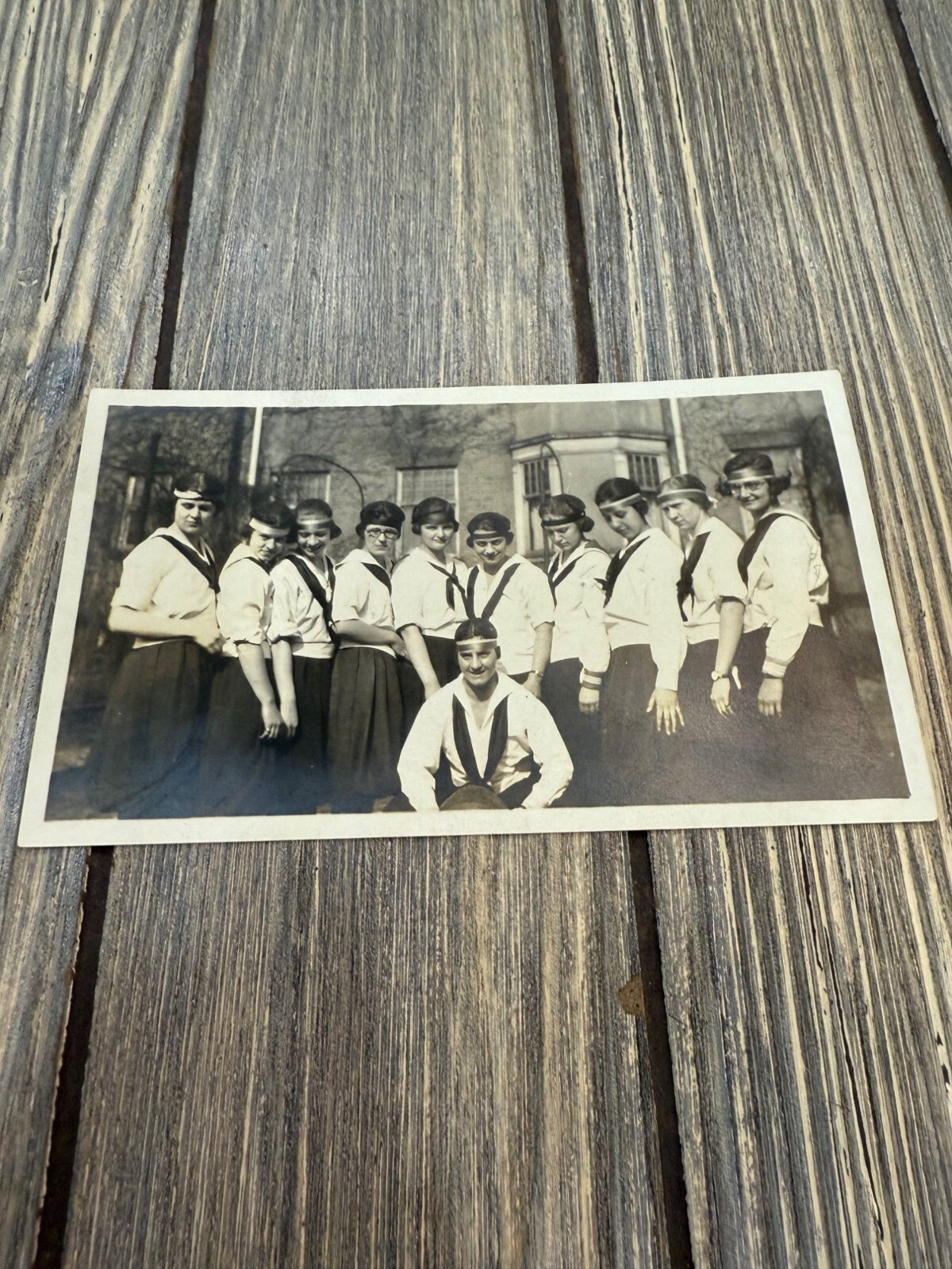 Vintage 1920s Group Photograph Of Young Women In Sailor Outfits On Matte Paper