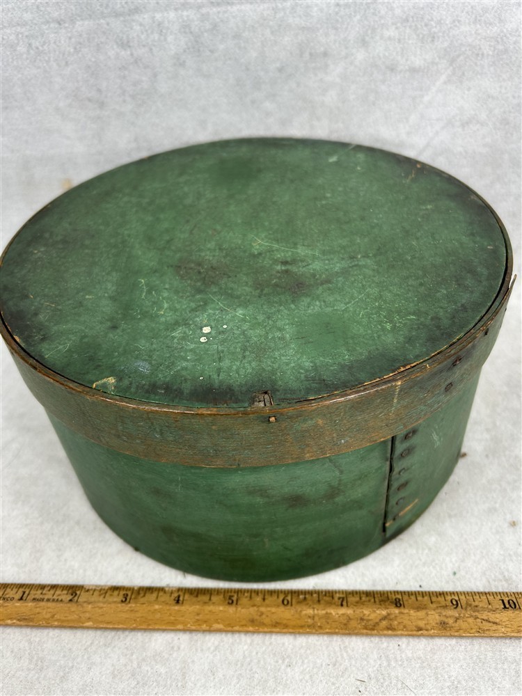 antique pantry box green painted bent wood round 5 x 10 original 1800 antique pantry box green painted bent wood round 5 x 10 original 1800
