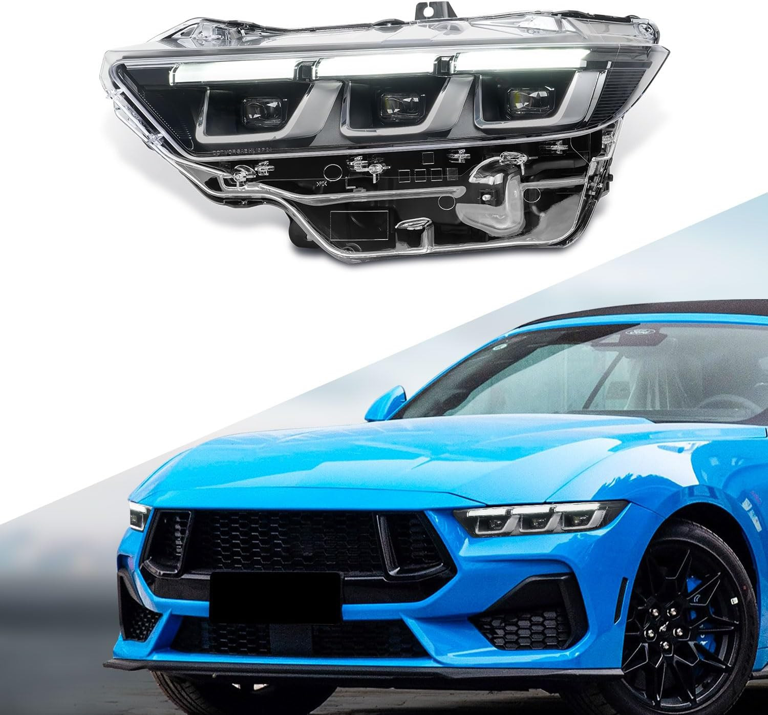 Chrome Inner Headlight Compatible with Ford Mustang 2024-2025,Driver Side Chrome Inner Headlight Compatible with Ford Mustang 2024-2025,Driver Side