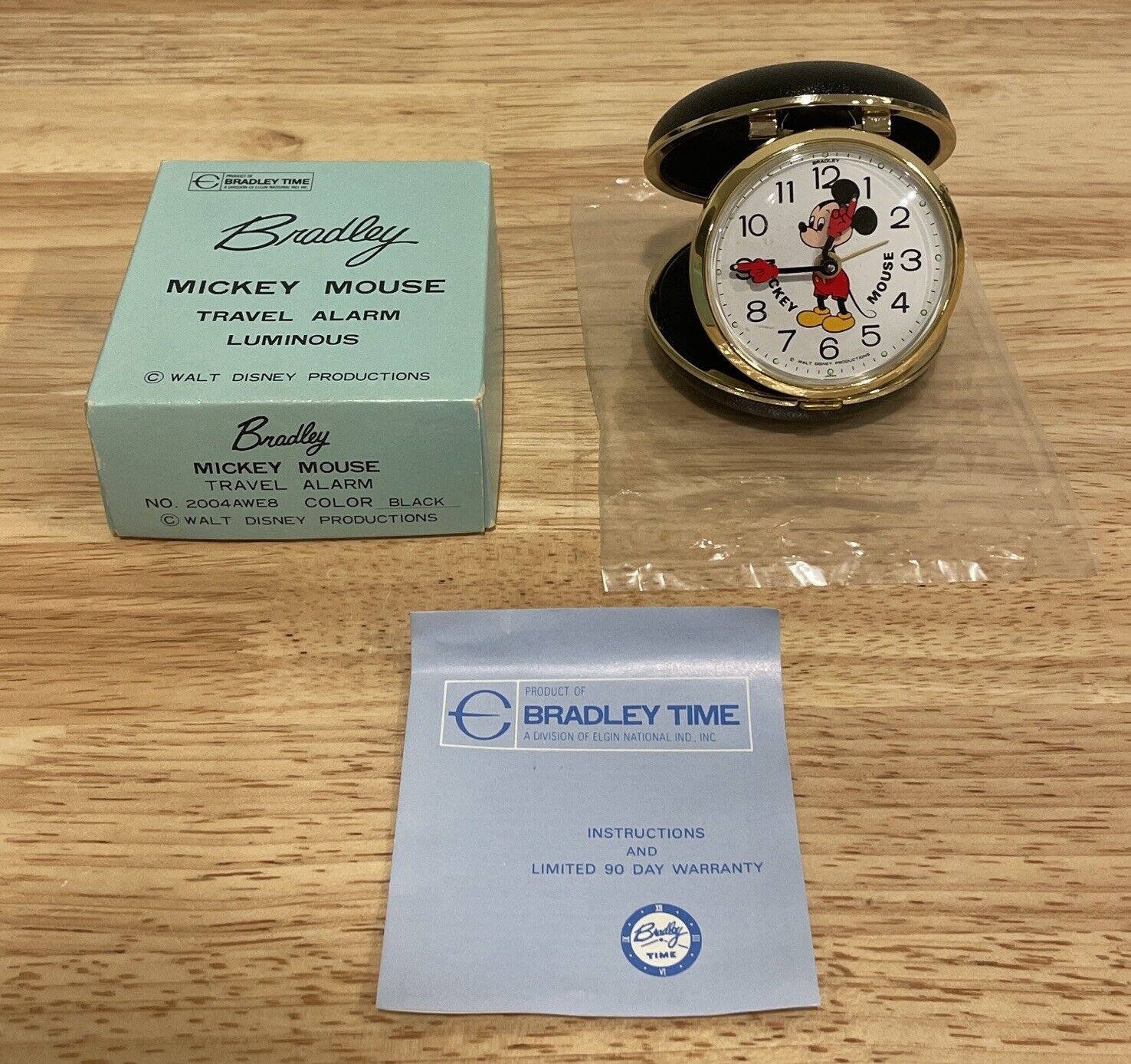 RARE Vintage Bradley Mickey Mouse Travel Alarm Clock Walt Disney Productions NEW
