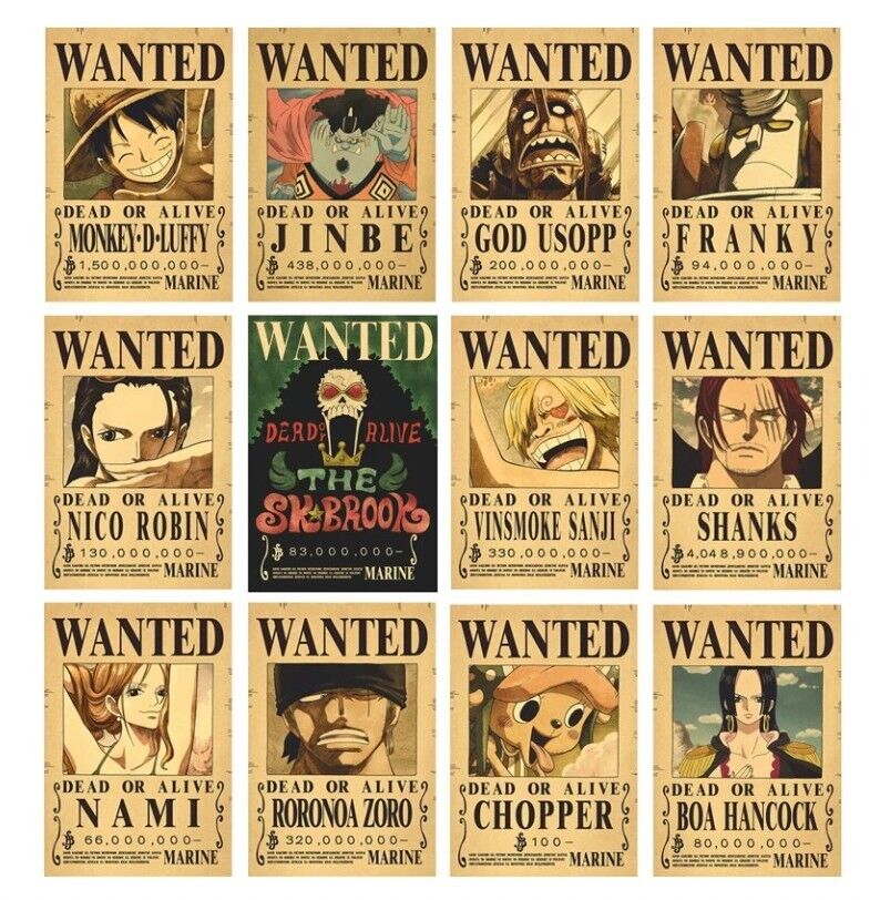 10 Pcs Anime One Piece Luffy Straw Hat Pirates Wanted Poster High Quality