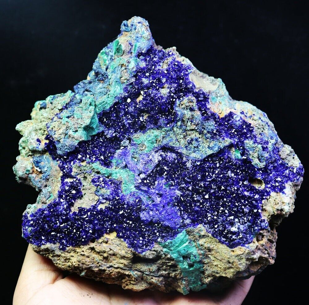 2.98lbNatural Glittering Azurite Malachite Quartz Crystal Geode Mineral Specimen