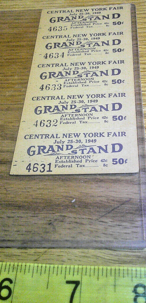 Vintage lot 1949 50 cent admission tickets Central New York Fair