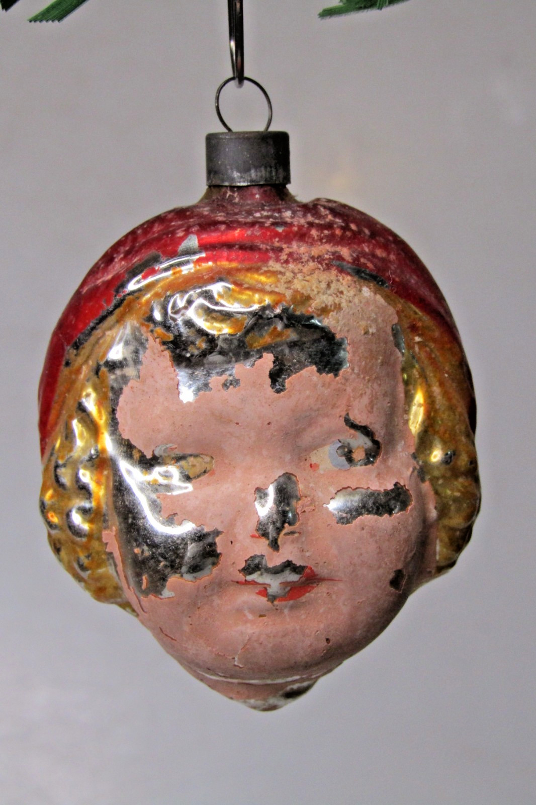 Antique Vintage Glass Embossed GOLD HAIR GIRL HEAD Christmas Ornament Germany Antique Vintage Glass Embossed GOLD HAIR GIRL HEAD Christmas Ornament Germany