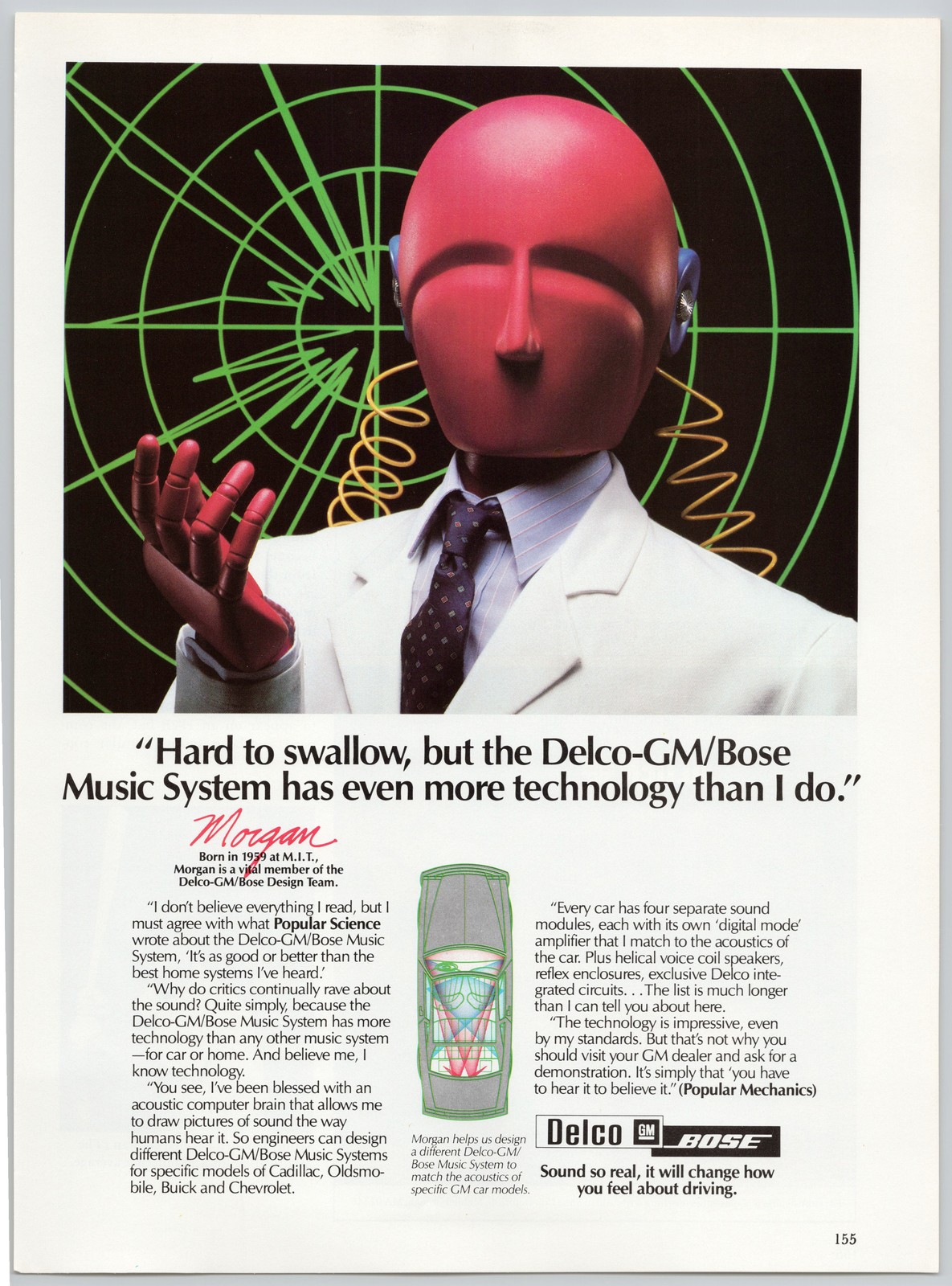 Delco-GM/Bose Music System Popular Science Robot Brain 1984 Vintage Print Ad Delco-GM/Bose Music System Popular Science Robot Brain 1984 Vintage Print Ad