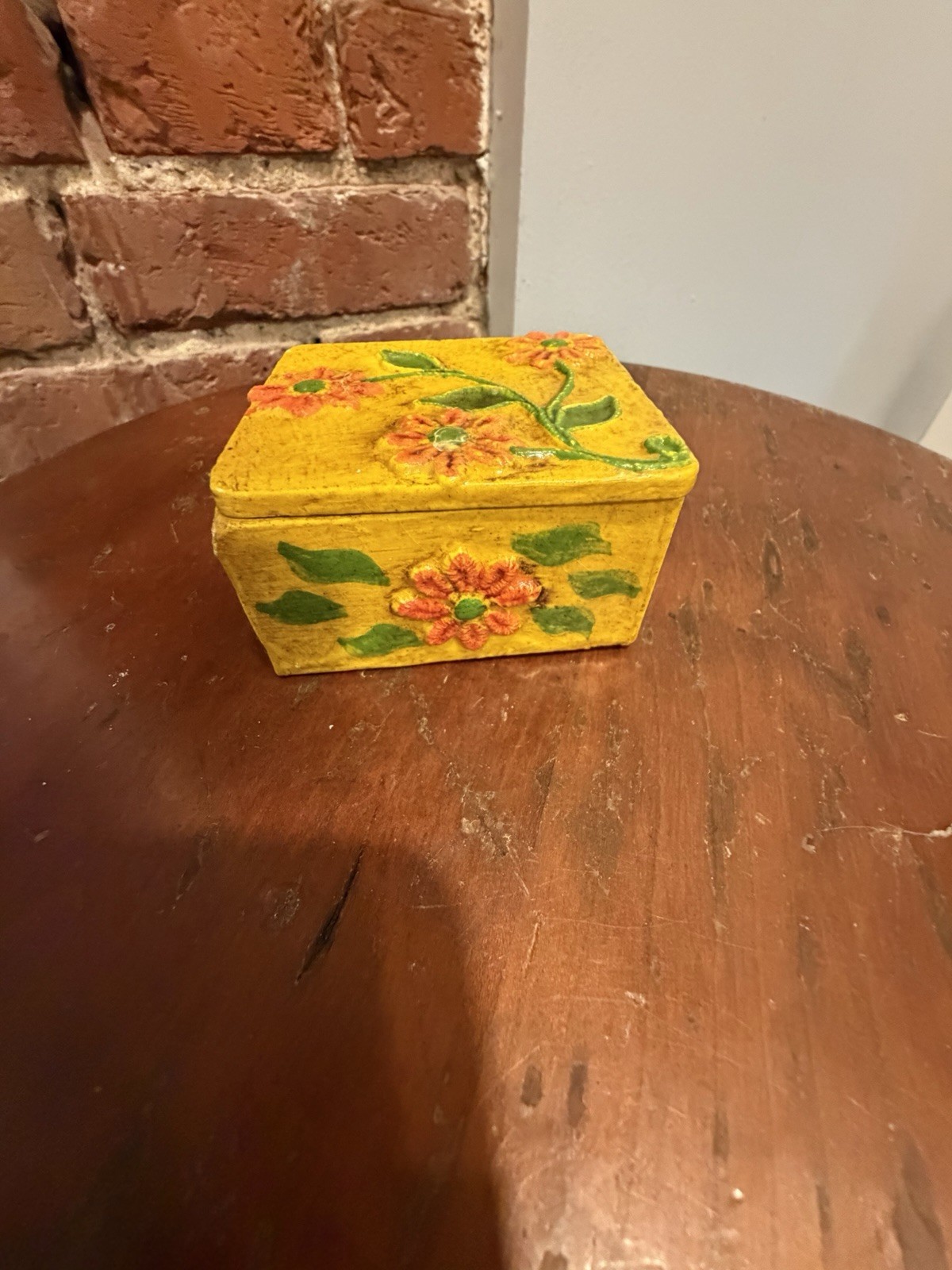 Vintage 70s Mustard Yellow Floral Trinket Box Mirror Lid Retro Daisy Vanity Dish Vintage 70s Mustard Yellow Floral Trinket Box Mirror Lid Retro Daisy Vanity Dish
