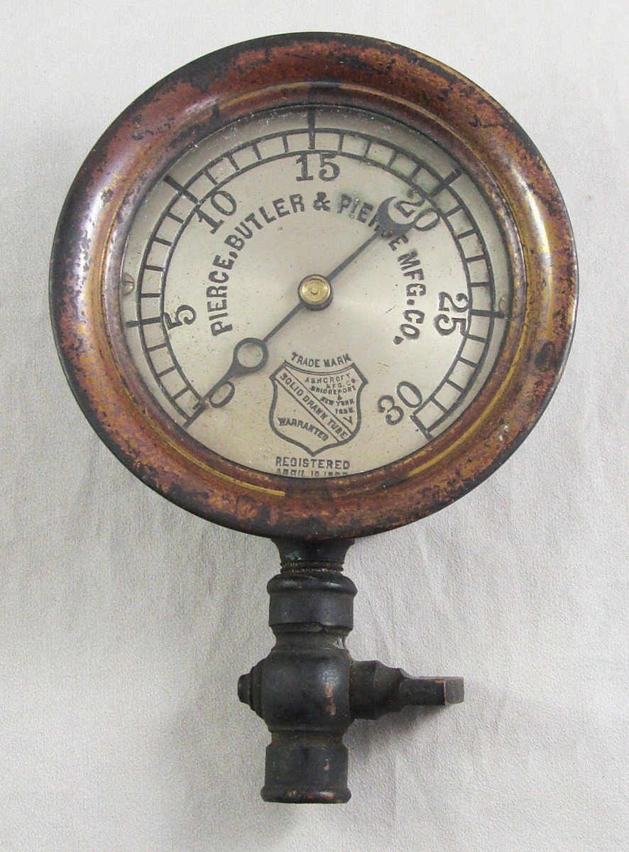 Old Vintage PIERCE BUTLER & PIERCE Steam Gauge - Brass - Ashcroft Mfg
