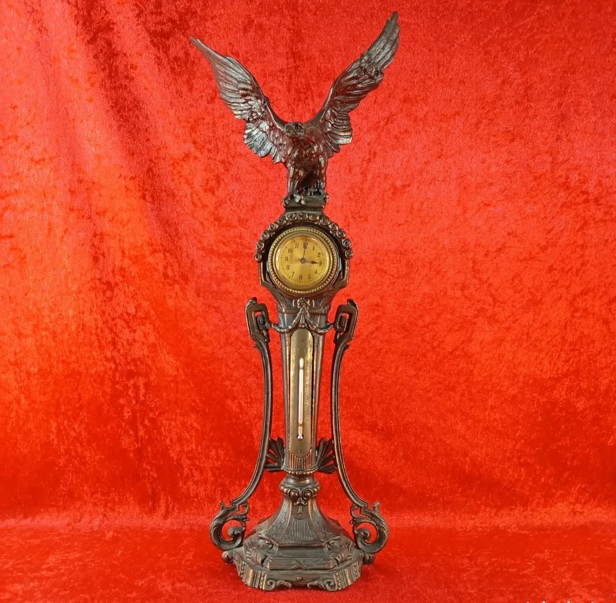 Antique Victorian Style Table Clock Eagle Top Thermometer Mantel Statue 54cm Antique Victorian Style Table Clock Eagle Top Thermometer Mantel Statue 54cm
