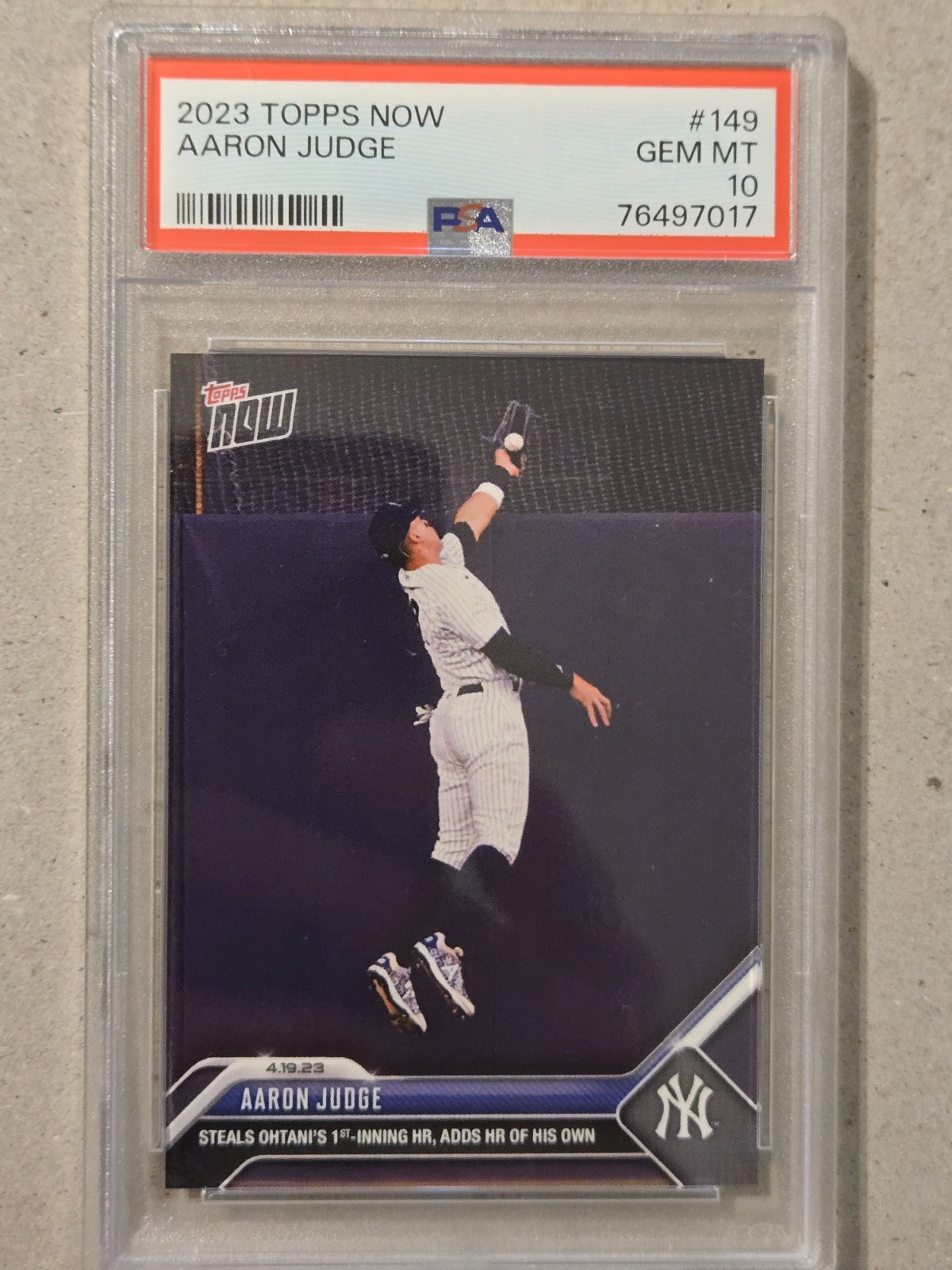 PSA 10 2023 Topps Now Aaron Judge # 149 Steals Ohtani's 1st Inning HR Yankees PSA 10 2023 Topps Now Aaron Judge # 149 Steals Ohtani's 1st Inning HR Yankees