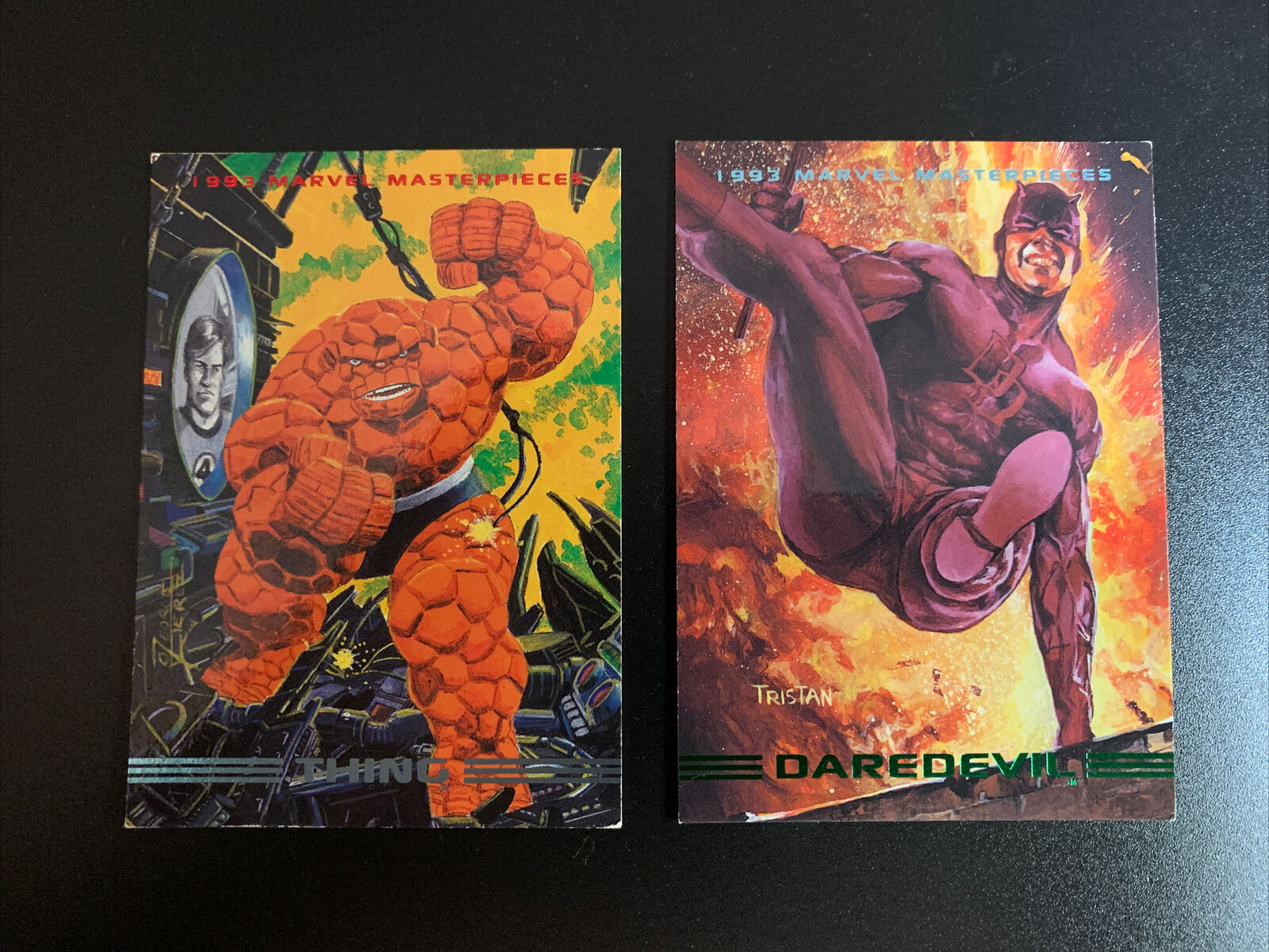 1993 Skybox Marvel Masterpieces Daredevil and Thing #22 and #14