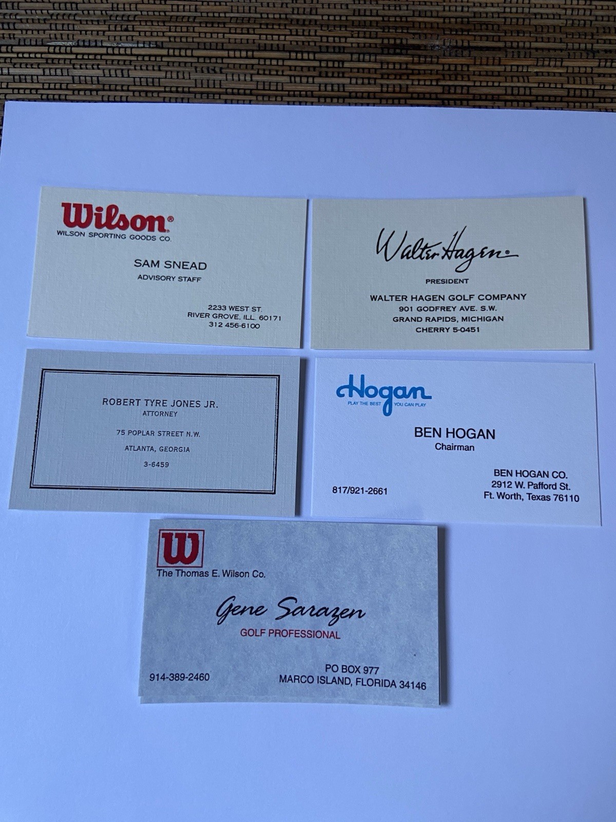 Vintage Golf Business Cards Lot Snead, Hagen, Hogan, Gene Sarazen & Bobby Jones