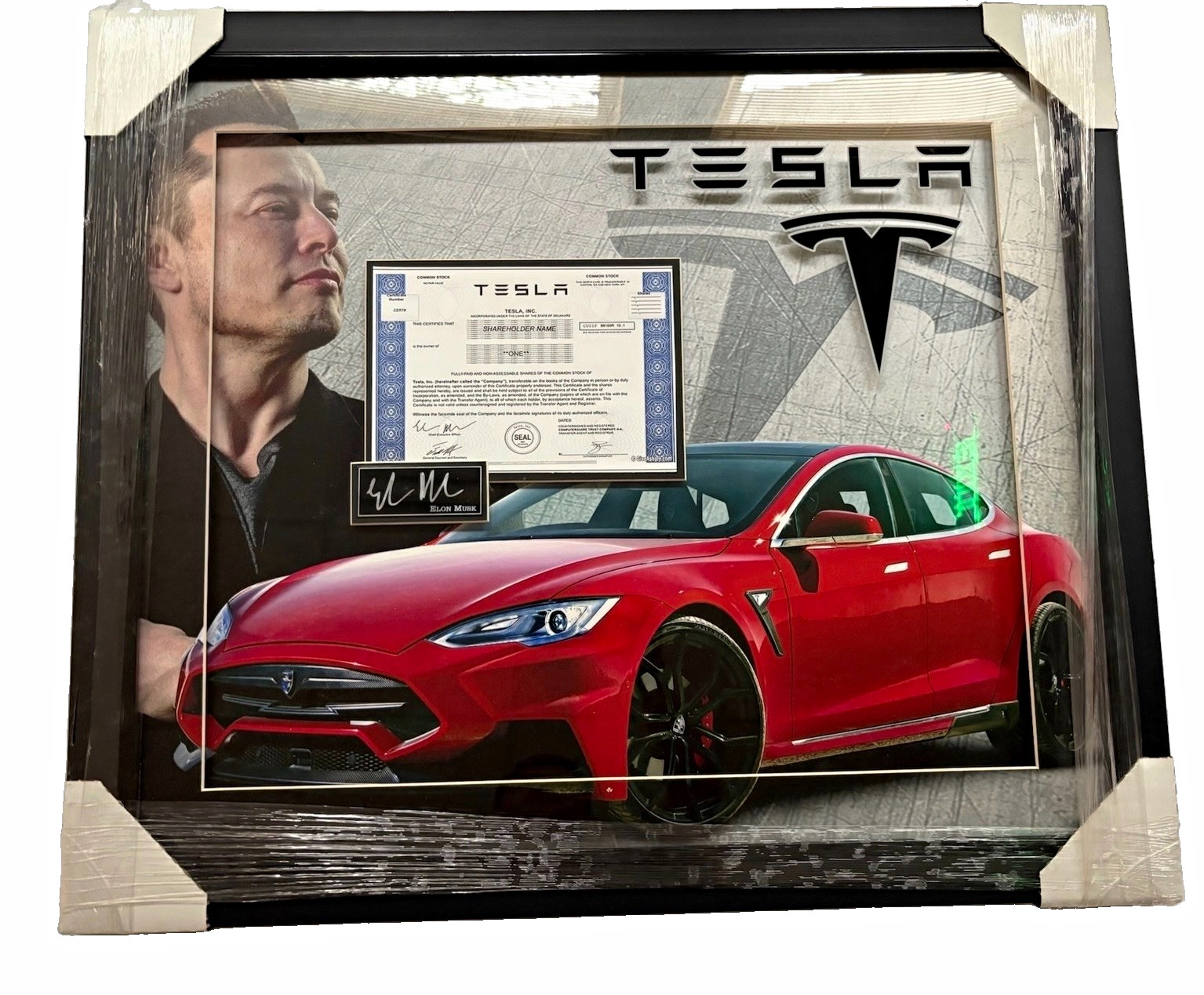Tesla Framed Display with Elon Musk Printed Signature Tesla Framed Display with Elon Musk Printed Signature