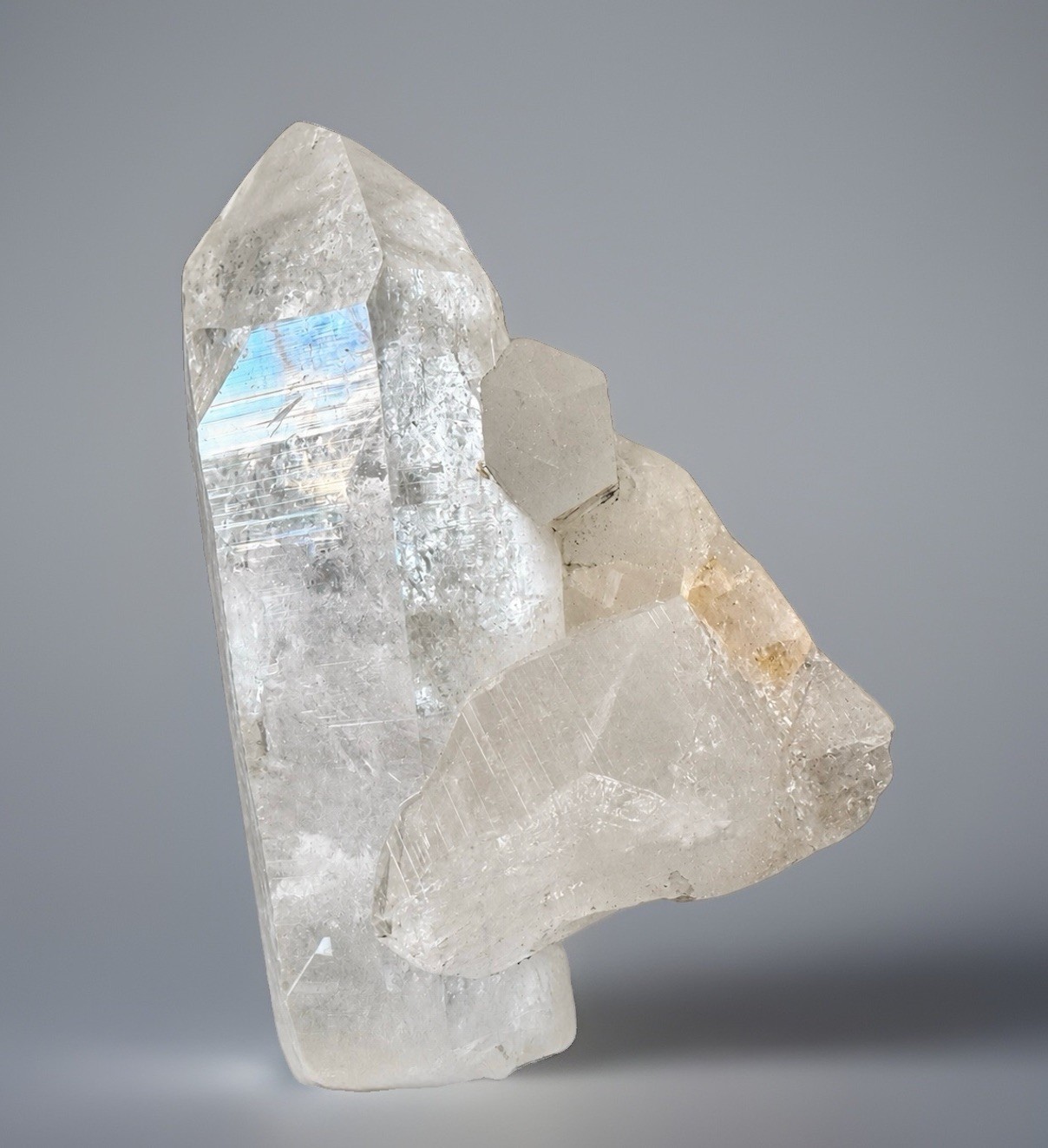 “Silver Sentinel” Hashupi Himalayan Quartz Intergrown Rainbow Etched Crystal “Silver Sentinel” Hashupi Himalayan Quartz Intergrown Rainbow Etched Crystal