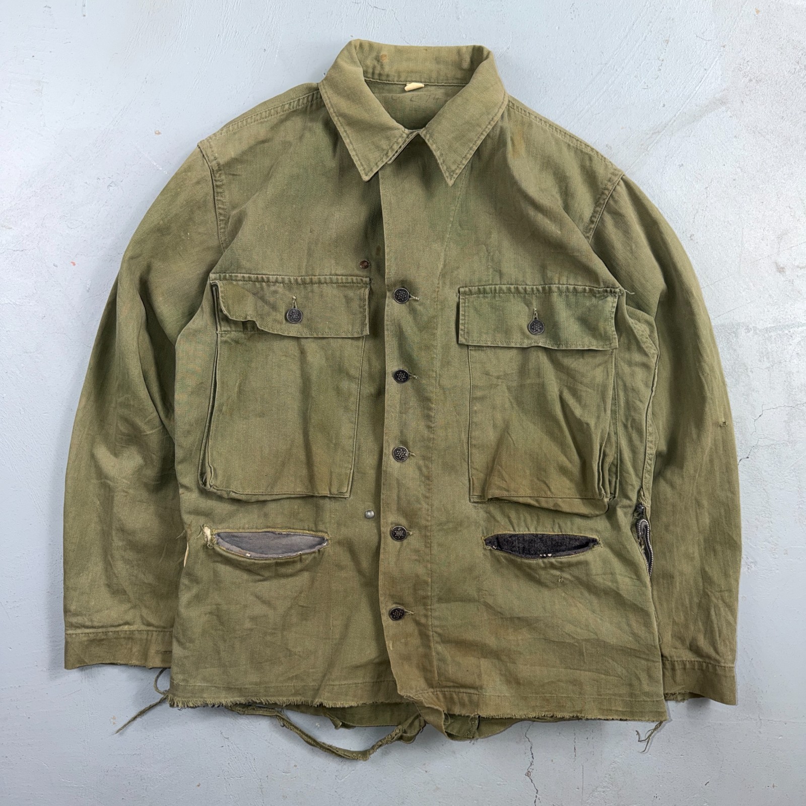 40s VTG WWII US Navy HBT Jacket 34R 13 Star Button Military WW2 Workwear Custom? 40s VTG WWII US Navy HBT Jacket 34R 13 Star Button Military WW2 Workwear Custom?