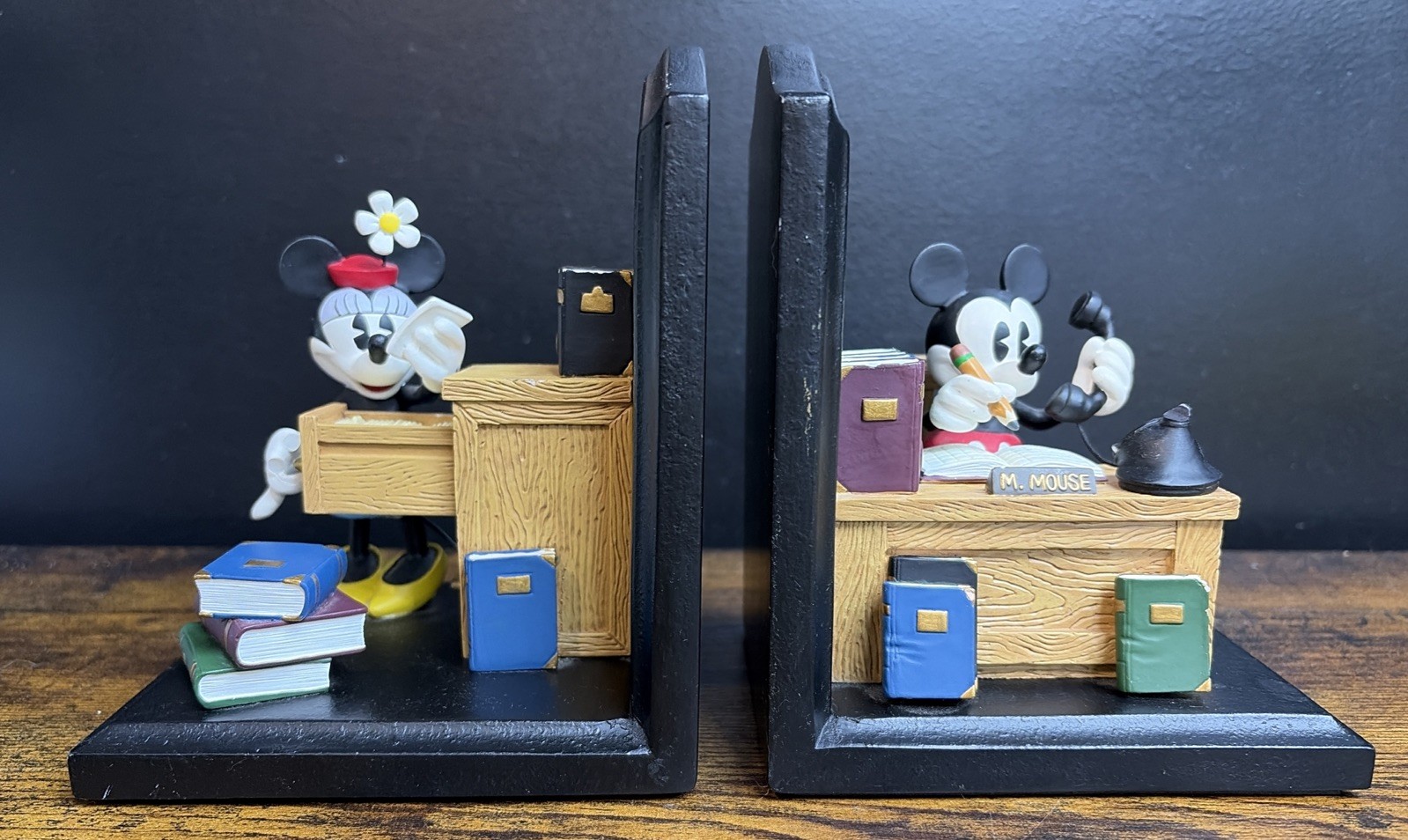 Walt Disney Mickey and Minnie Mouse Office Desk Bookends Figi READ DESCRIPTION