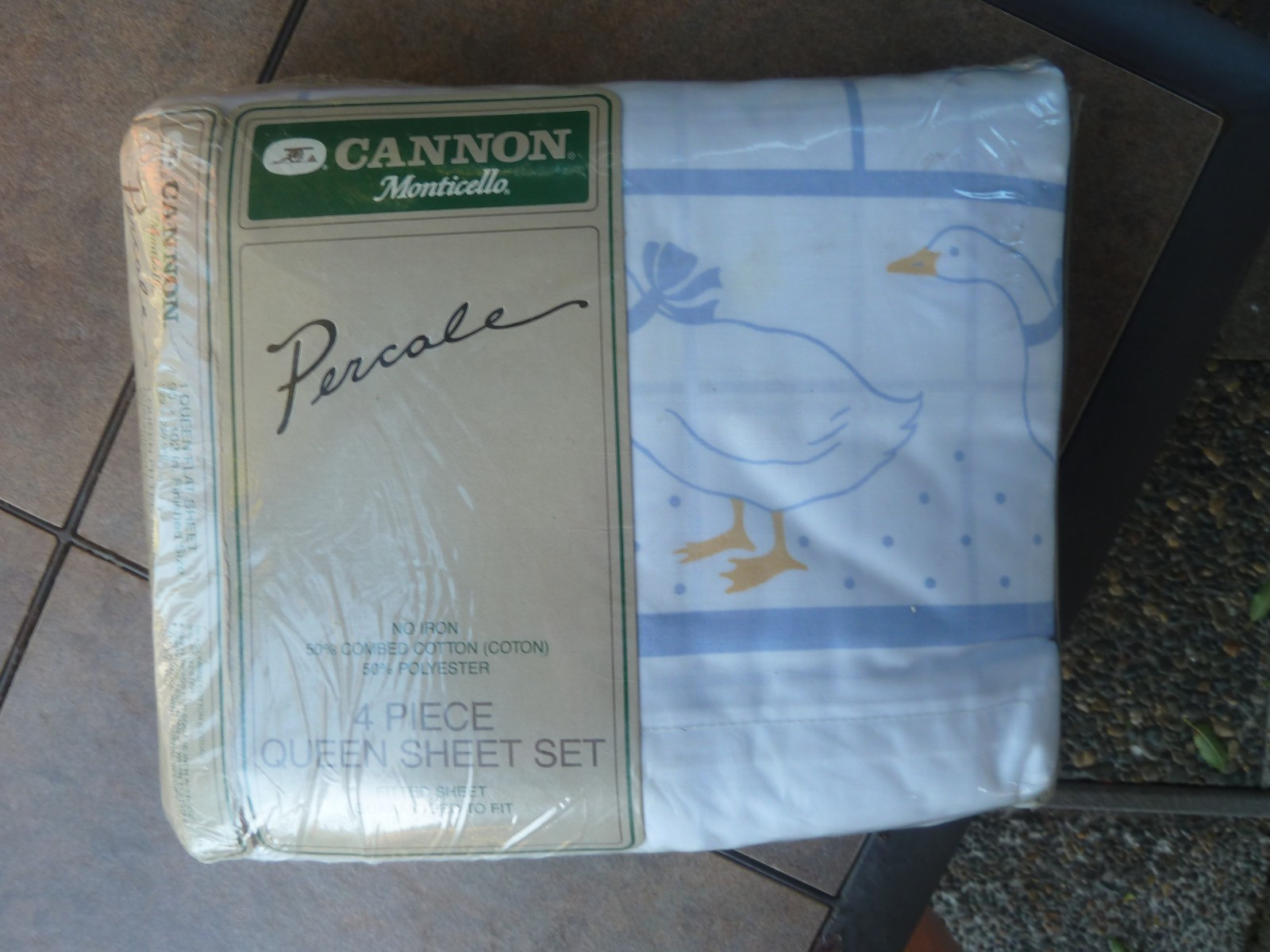 NEW 4 pc Vintage Porch Goose CANNON Queen Sheet Ensemble SET NOS Made USA NEW 4 pc Vintage Porch Goose CANNON Queen Sheet Ensemble SET NOS Made USA