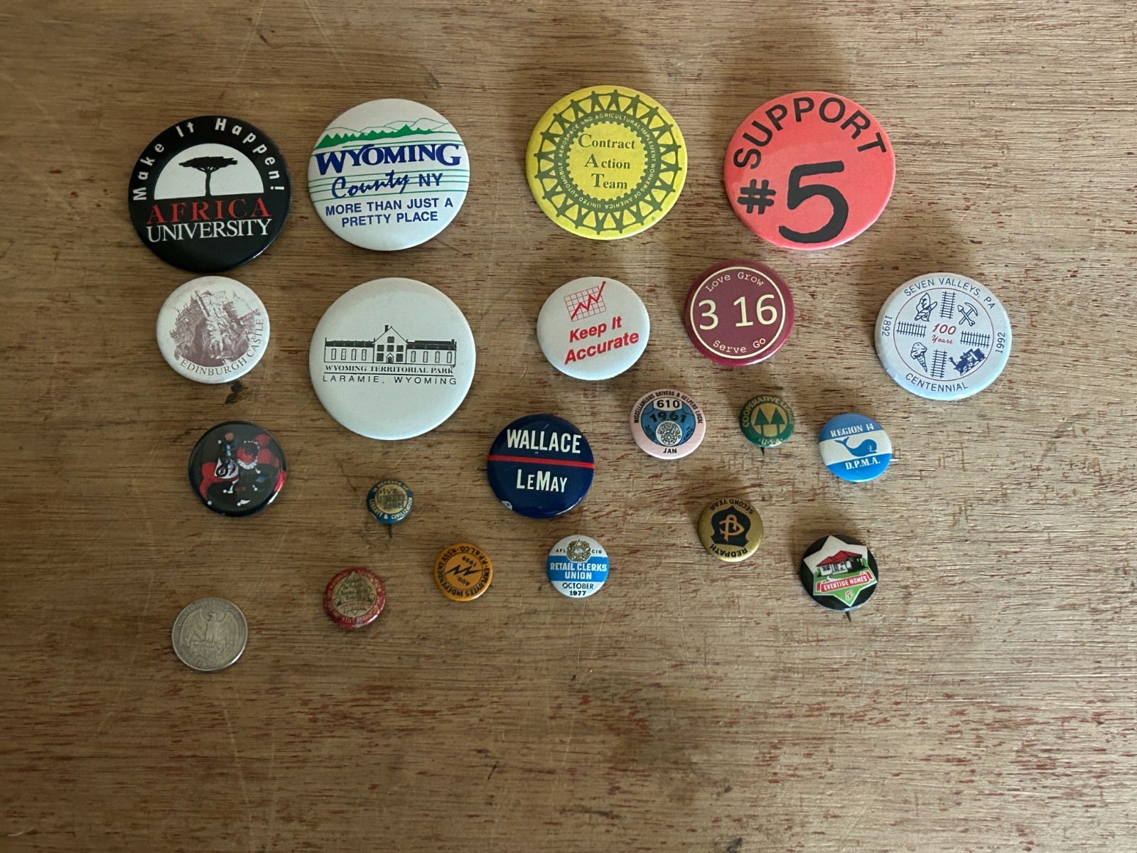 Pinback Button Pin Badge Vintage Junk Drawer Lot Of 20 Travel Politics Unions