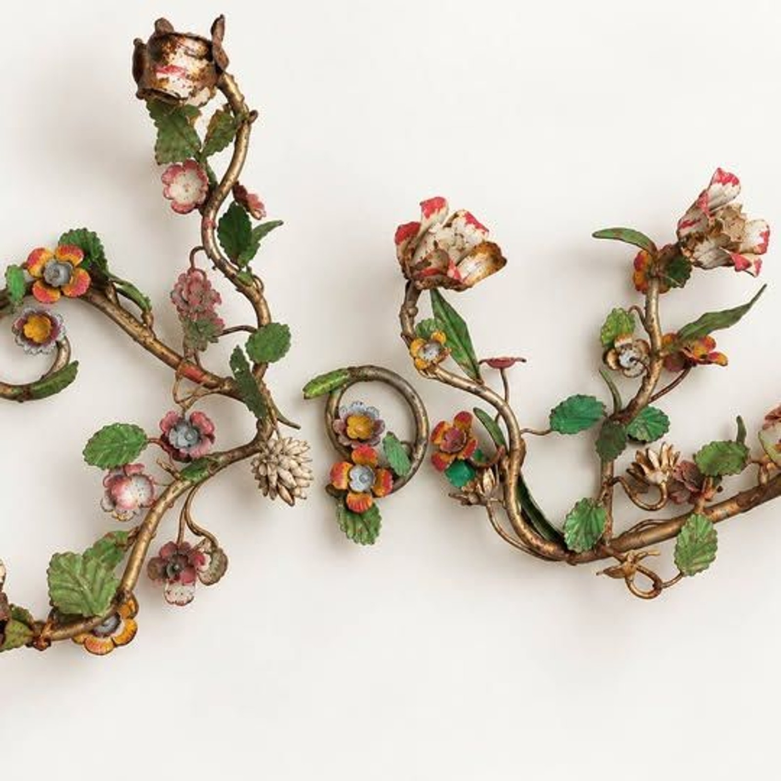 Vintage Italian Tole Floral Sconce Fragments – Hand-Painted Metal – Pair Vintage Italian Tole Floral Sconce Fragments – Hand-Painted Metal – Pair