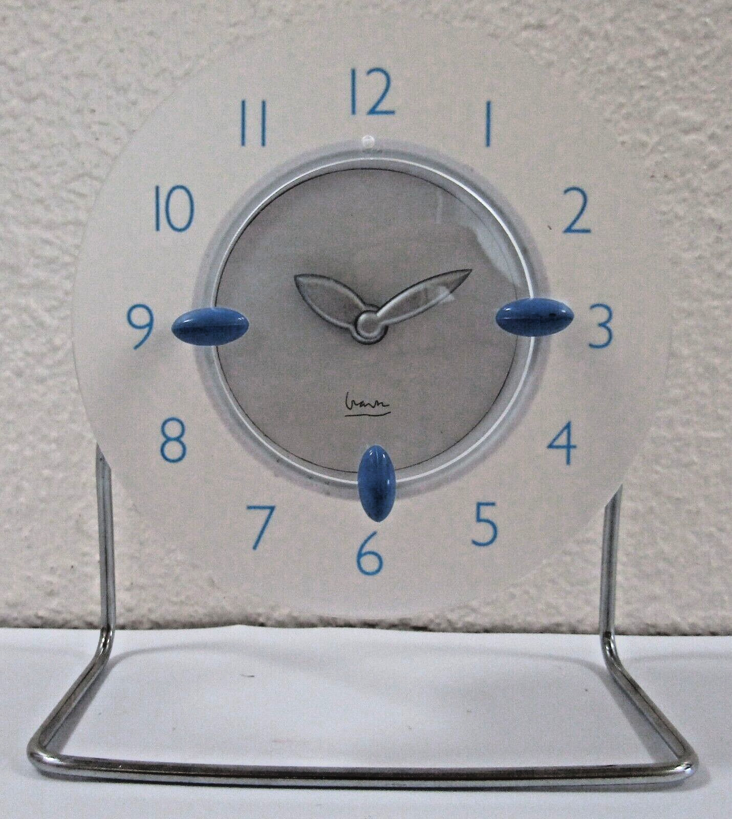 Vintage Michael Graves Blue Frosted Clear White Acrylic Modern Table Clock 