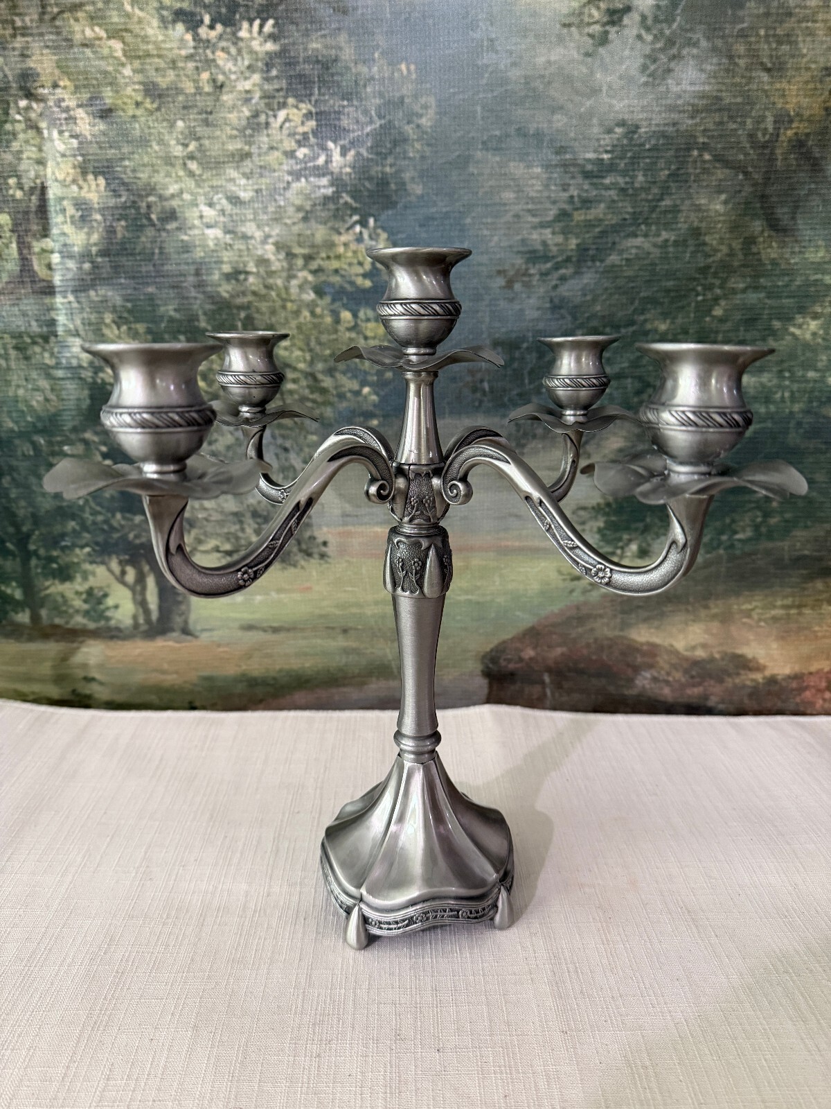 Silver tone 5 arm candelabra Silver tone 5 arm candelabra