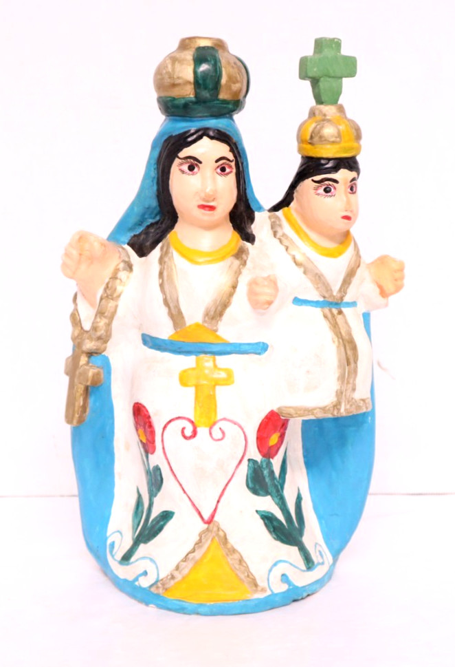 ATQ MEXICAN GUERRERO FOLK ART CARVED WOOD Saint Statue Santos Virgin Mary Jesus