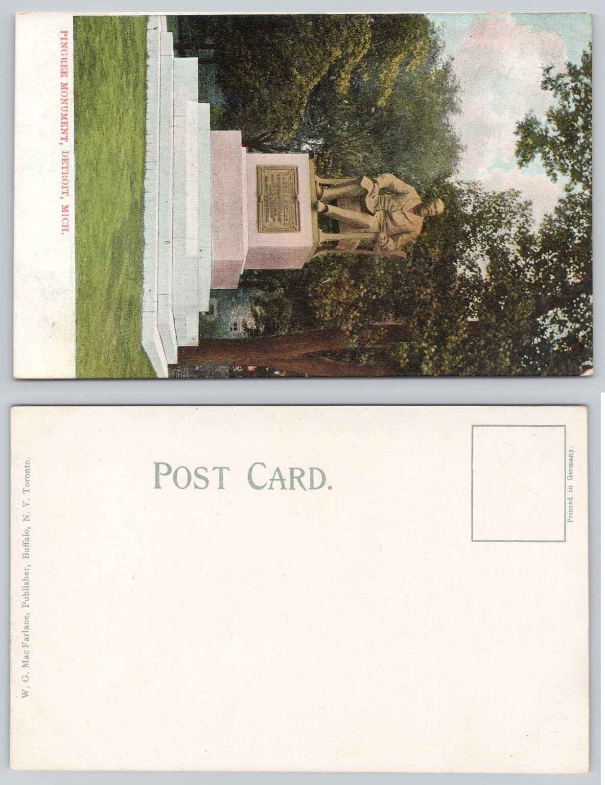Vintage Detroit MI Postcard - Hazen Pingree Monument Statue - German Print Vintage Detroit MI Postcard - Hazen Pingree Monument Statue - German Print