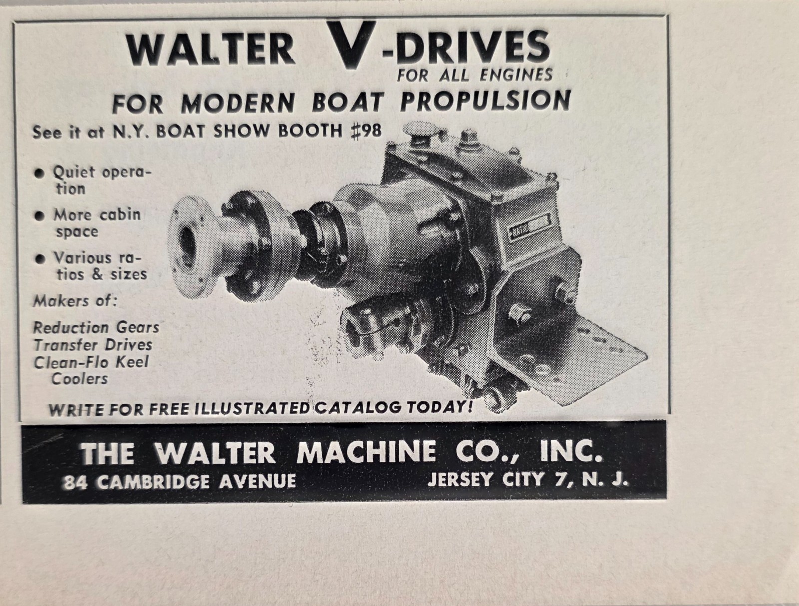 1956 Print Ad Walter V-Drives for Marine Engines Boat Propulsion Jersey City,NJ