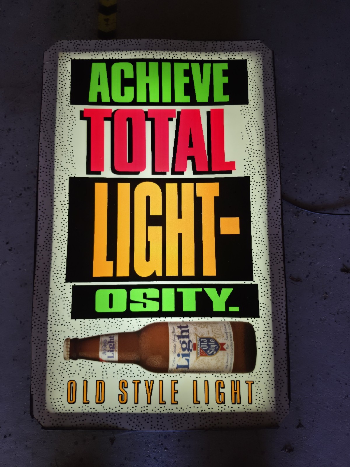 Old Style Light Beer - Achieve Total Light-Osity - Early 1990s Bar Light - Works Old Style Light Beer - Achieve Total Light-Osity - Early 1990s Bar Light - Works