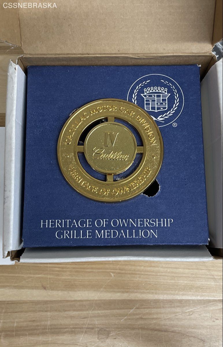 Cadillac Heritage of Ownership Grille Medallion IV Gold Vintage Badge Boxed Cadillac Heritage of Ownership Grille Medallion IV Gold Vintage Badge Boxed