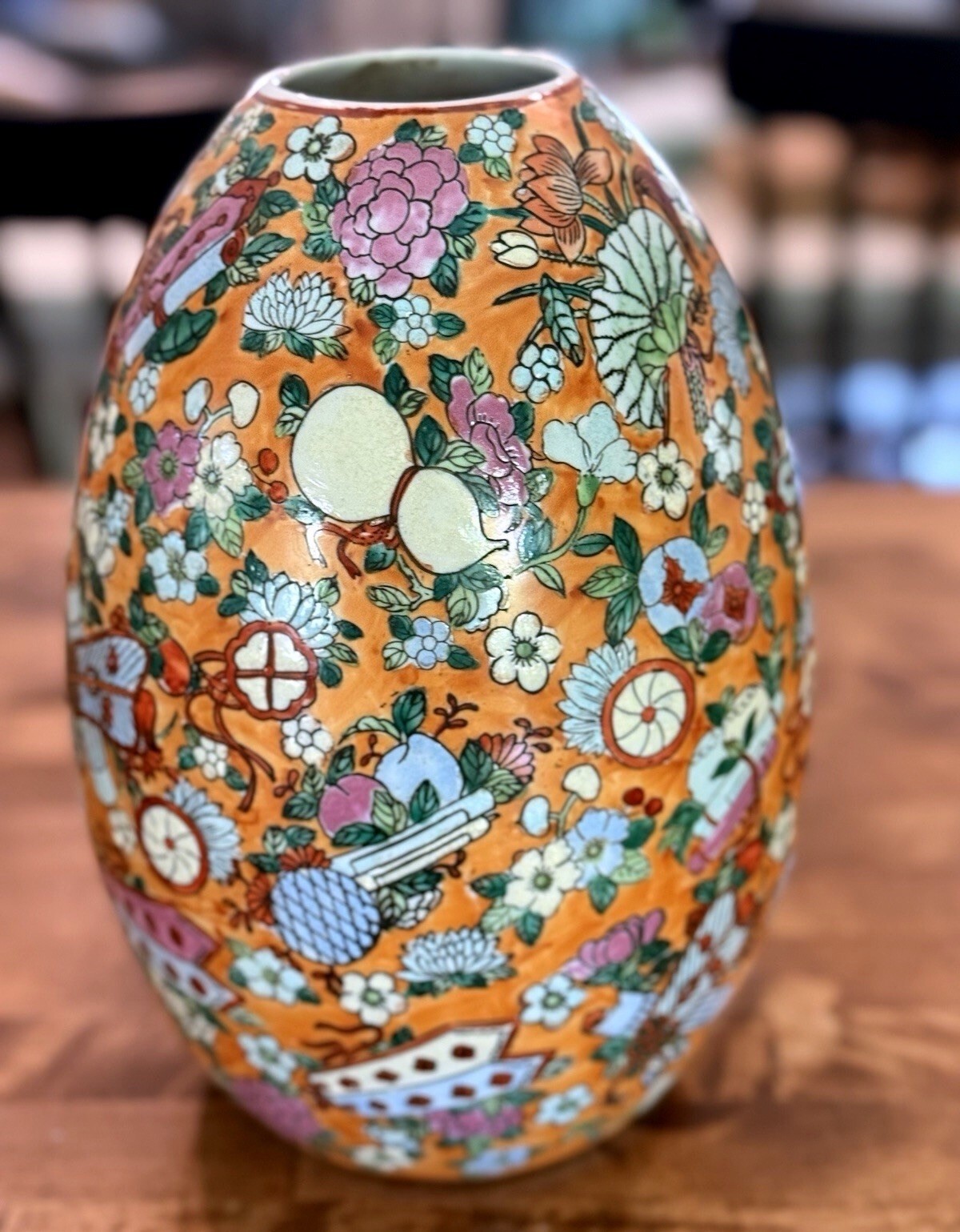 XL 12" Vintage Chinese Satsuma Style Porcelain Egg