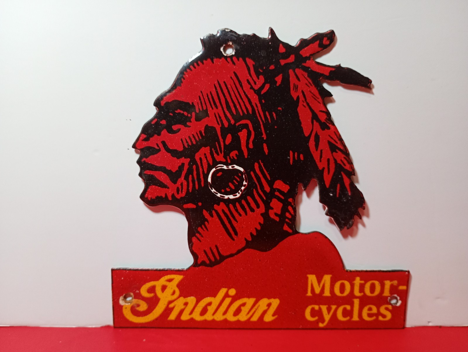 Vintage Indian Motorcycle Porcelain Enamel Sign 6" x 6" Inches