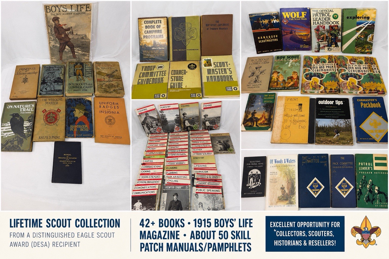 Vtg Boy Scouts BSA Book Lot 42+ Books 50 Merit Badge Pamphlet Inc 1915 Boys Life Vtg Boy Scouts BSA Book Lot 42+ Books 50 Merit Badge Pamphlet Inc 1915 Boys Life