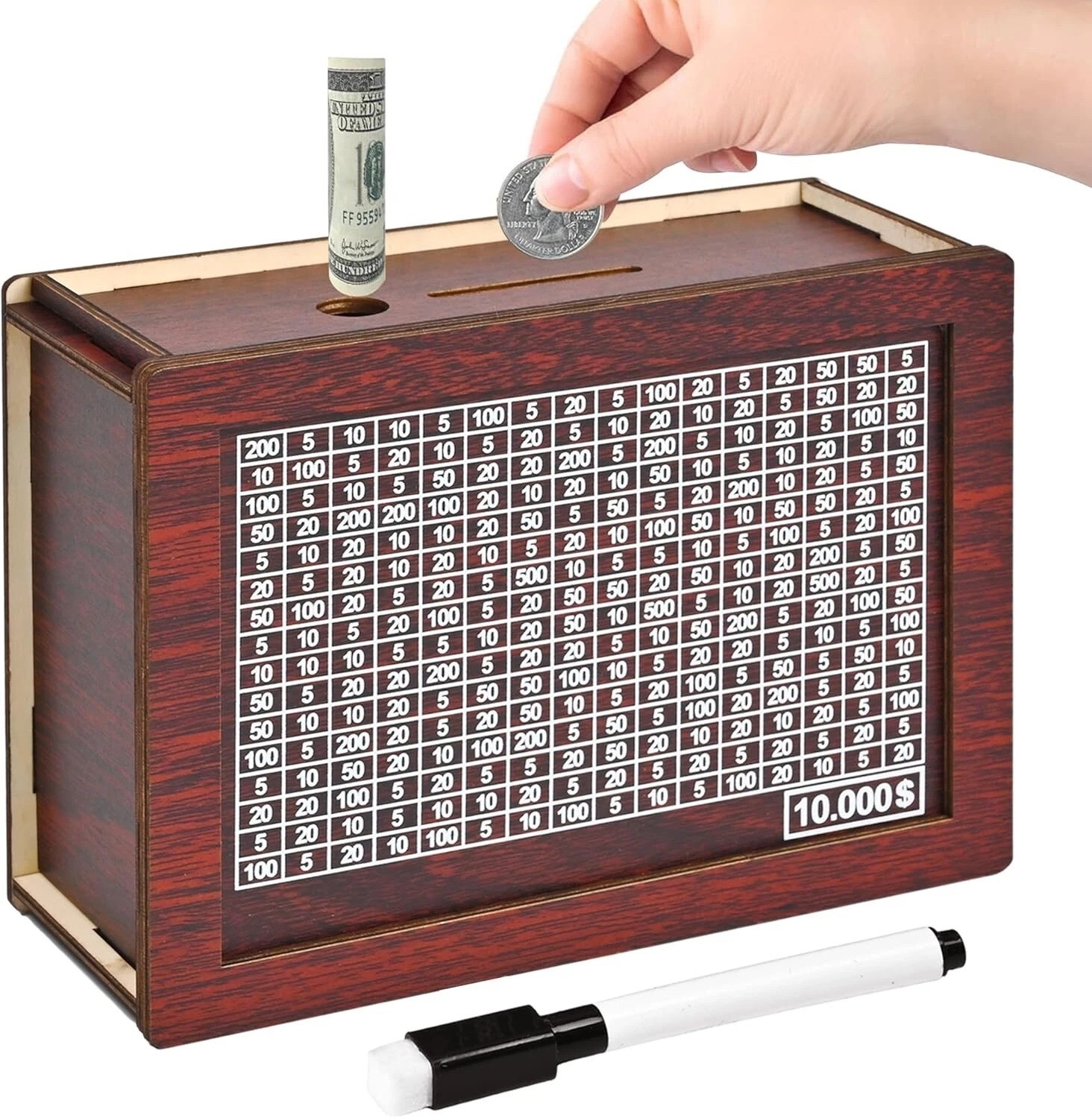 10000 Savings Challenge Box, Wooden Money Saving Piggy Bank for Adults Kids, Reu 10000 Savings Challenge Box, Wooden Money Saving Piggy Bank for Adults Kids, Reu