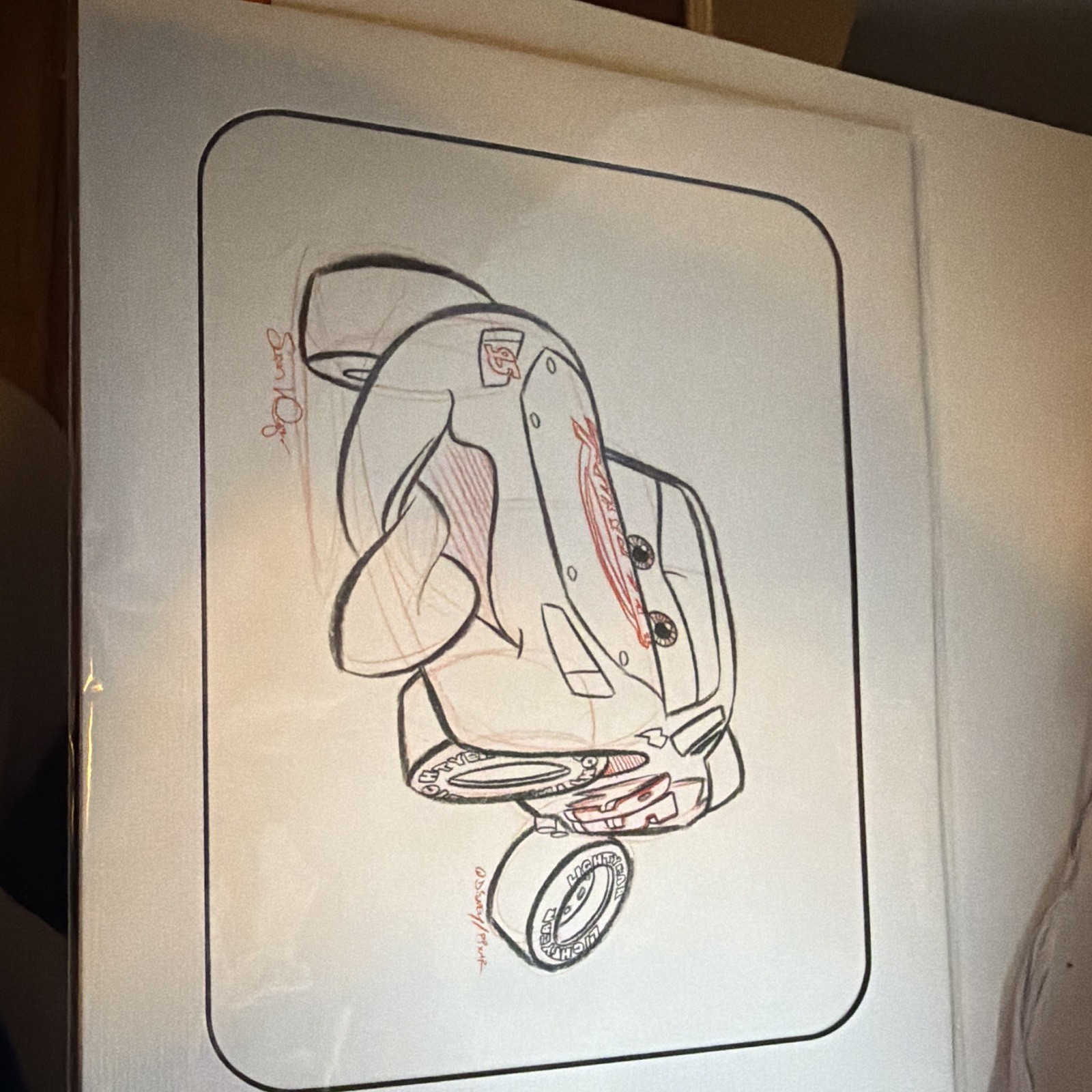 Disney Lightning McQueen Pixar Cars Original Signed Sketch Drawing Sean Dugan Disney Lightning McQueen Pixar Cars Original Signed Sketch Drawing Sean Dugan