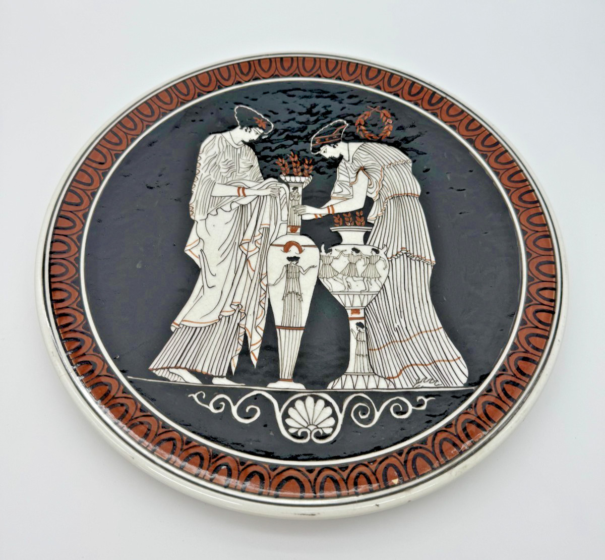 Vintage Kerameikos Athens Greek Art Pottery Wall Plate Hand Made Terracotta 13"